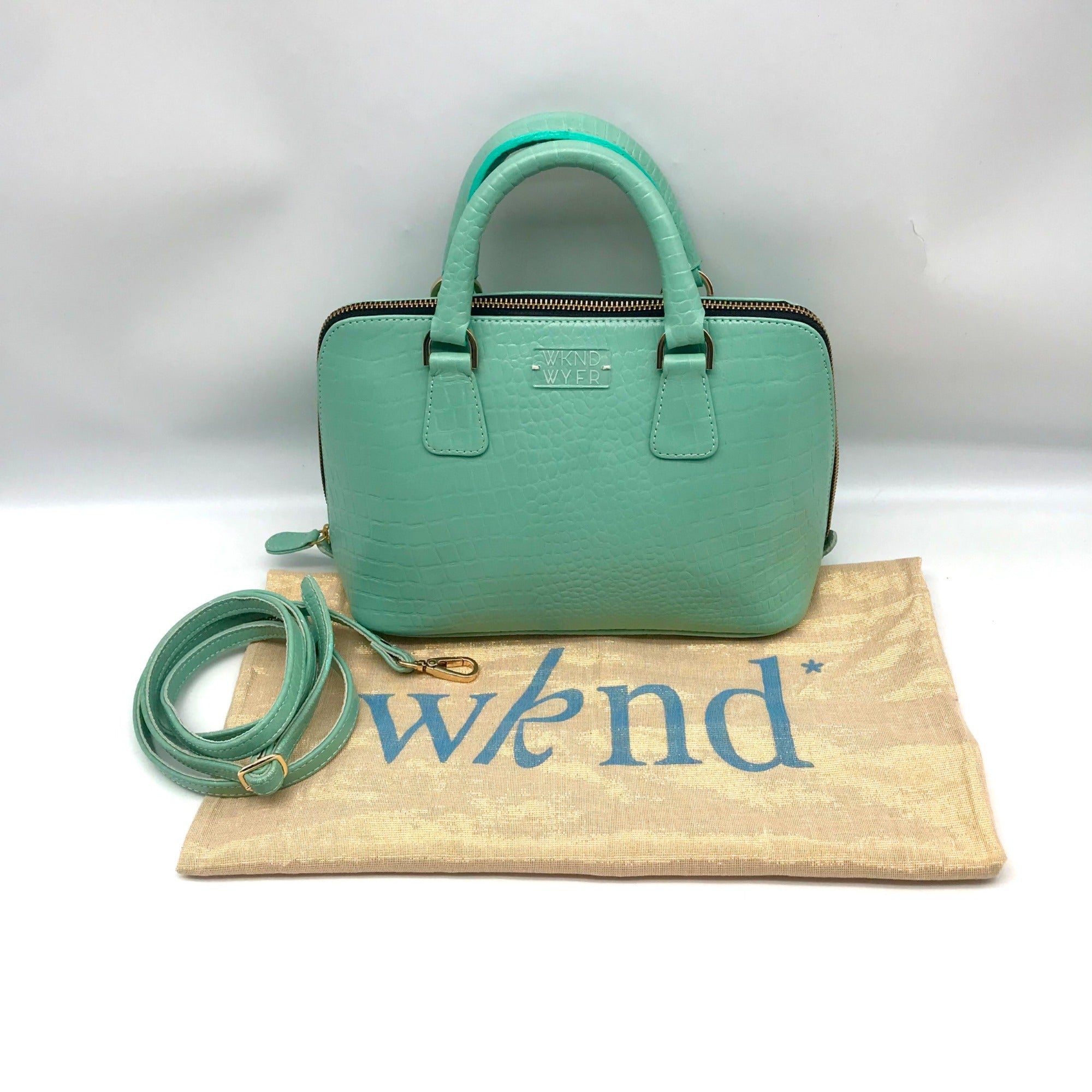 WKND WYFR  Aquamarine Croc Embossed Leather Convertible Satchel
