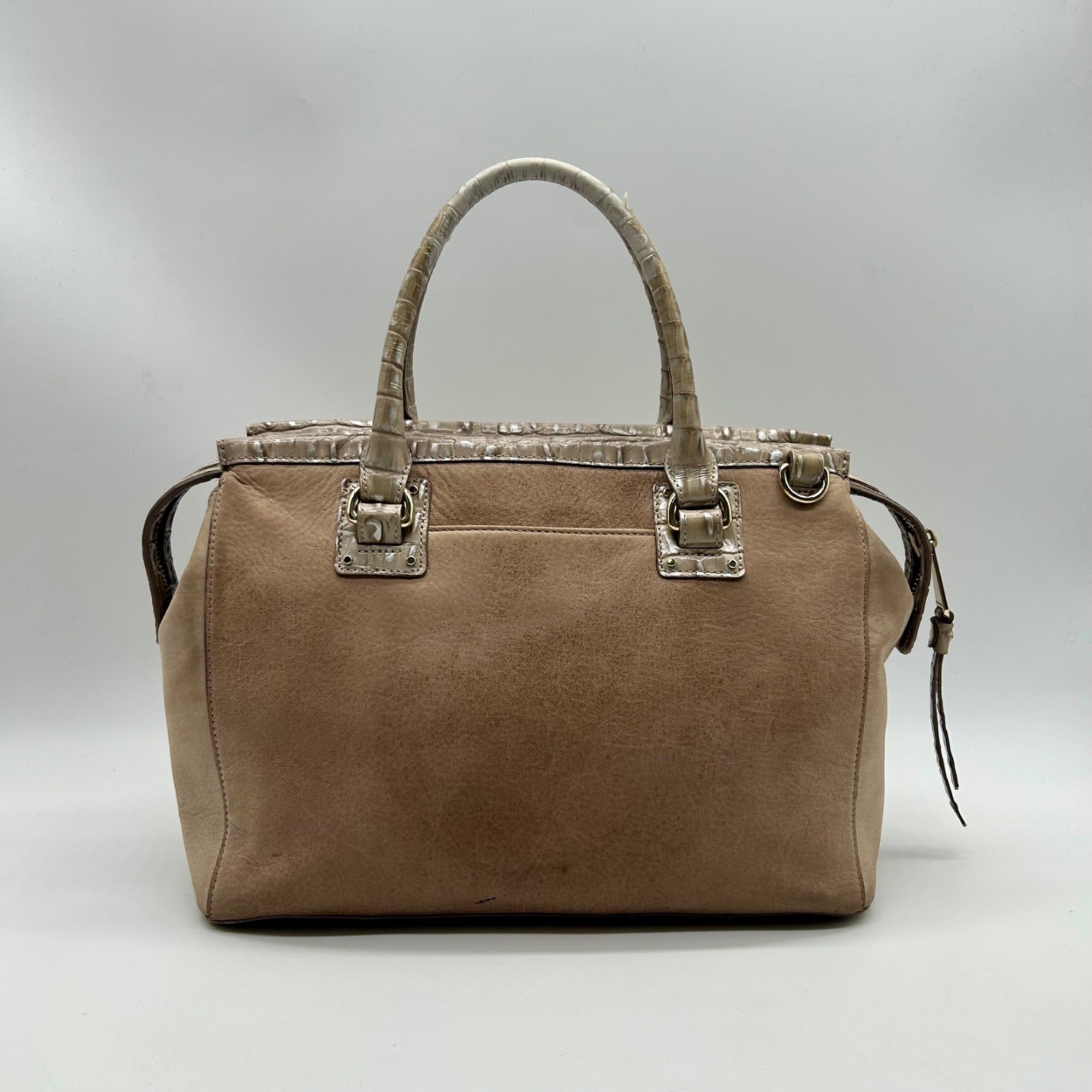 Brahmin Tan Suede Mini Schooner Satchel Bag