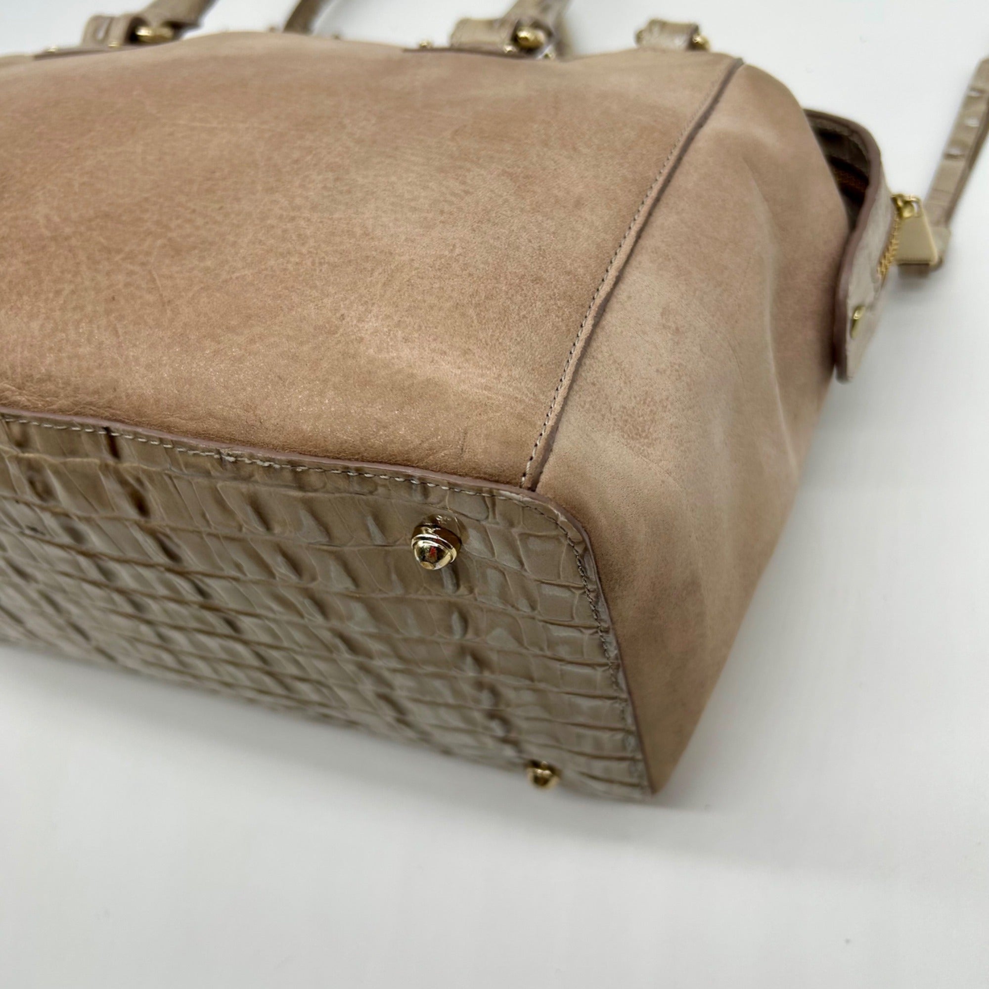 Brahmin Tan Suede Mini Schooner Satchel Bag