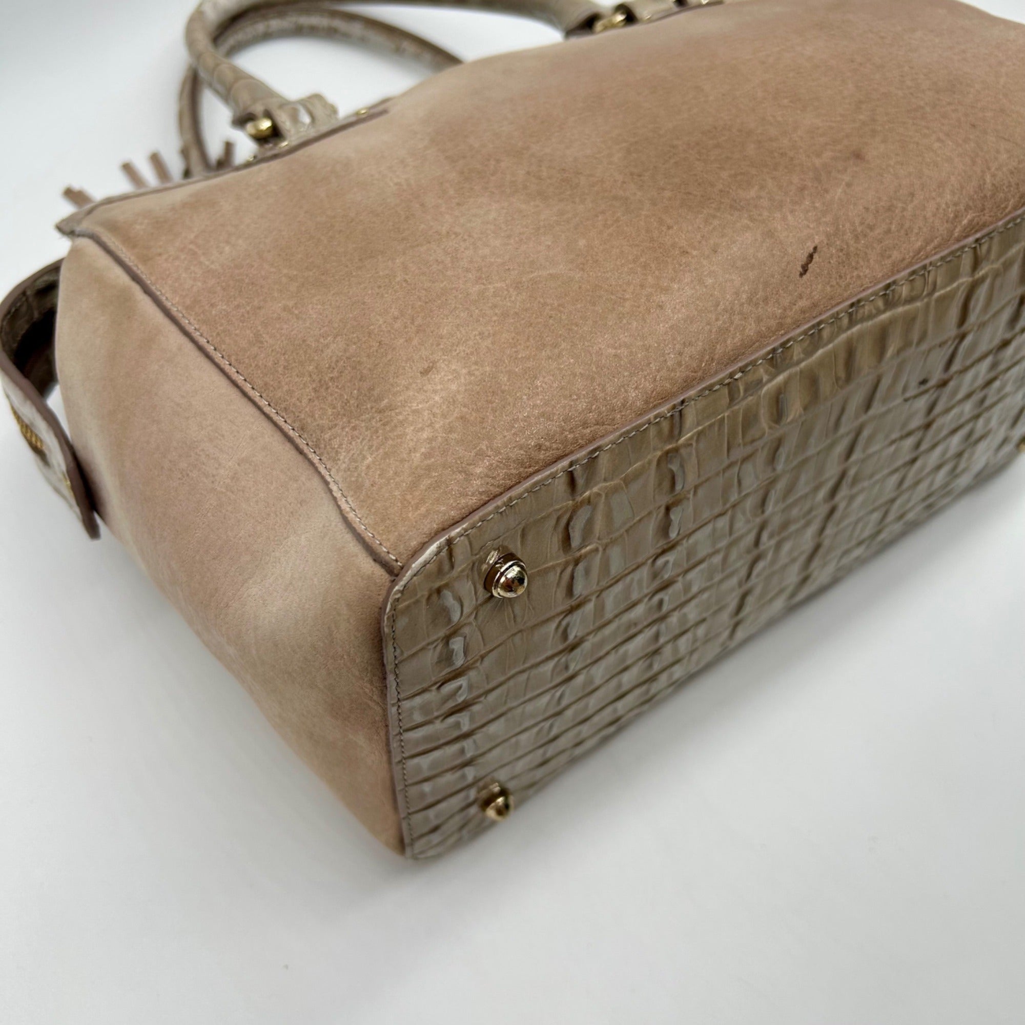 Brahmin Tan Suede Mini Schooner Satchel Bag