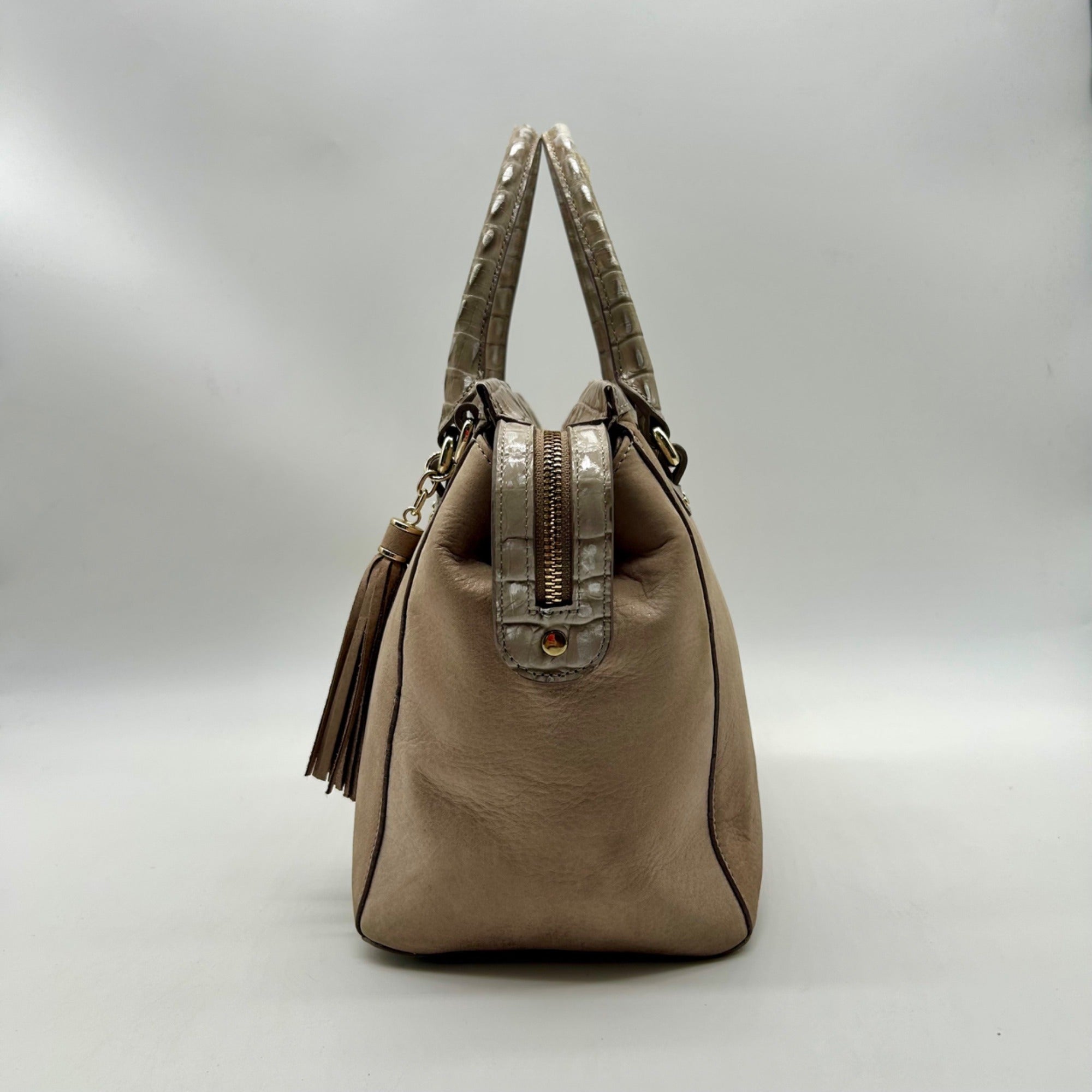 Brahmin Tan Suede Mini Schooner Satchel Bag
