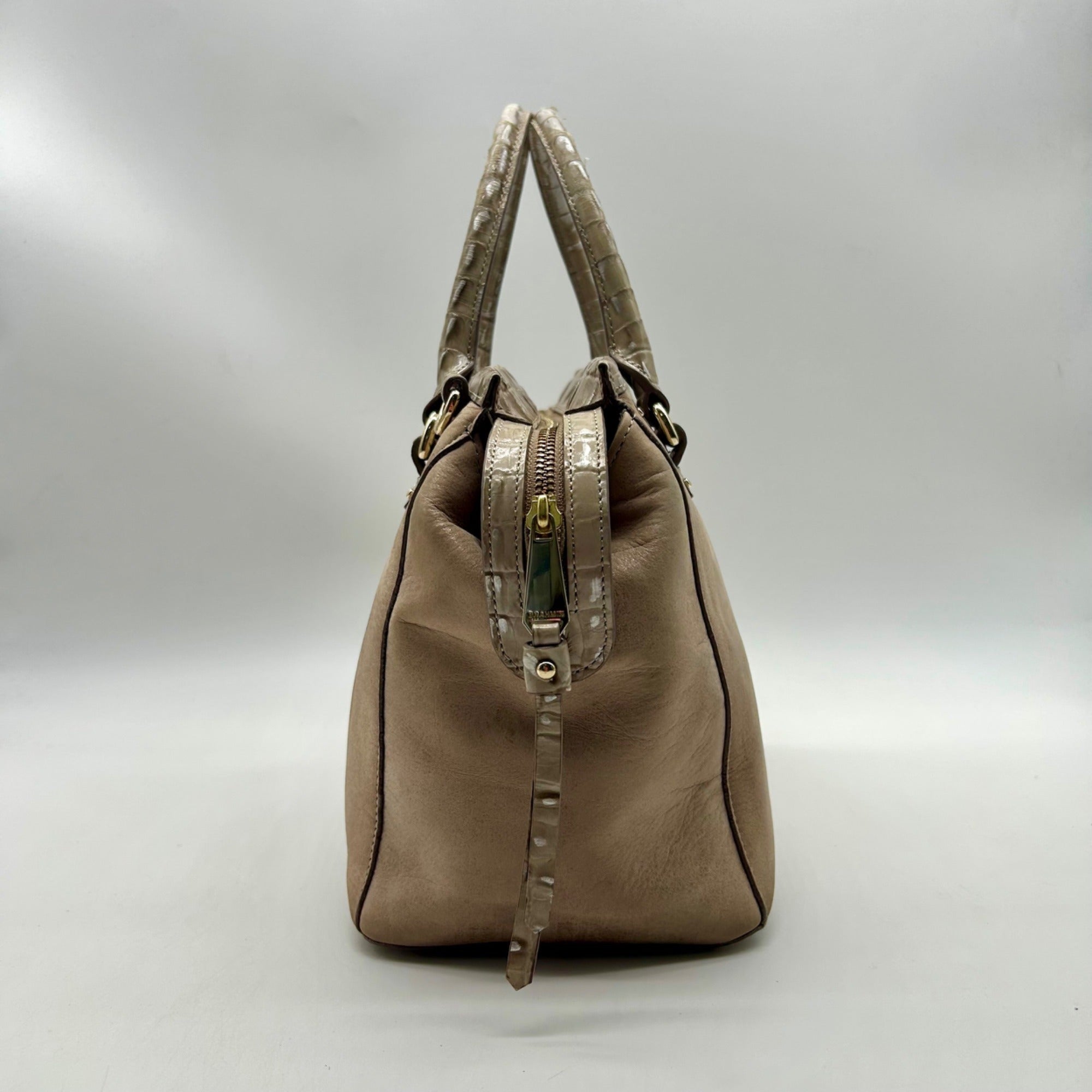 Brahmin Tan Suede Mini Schooner Satchel Bag