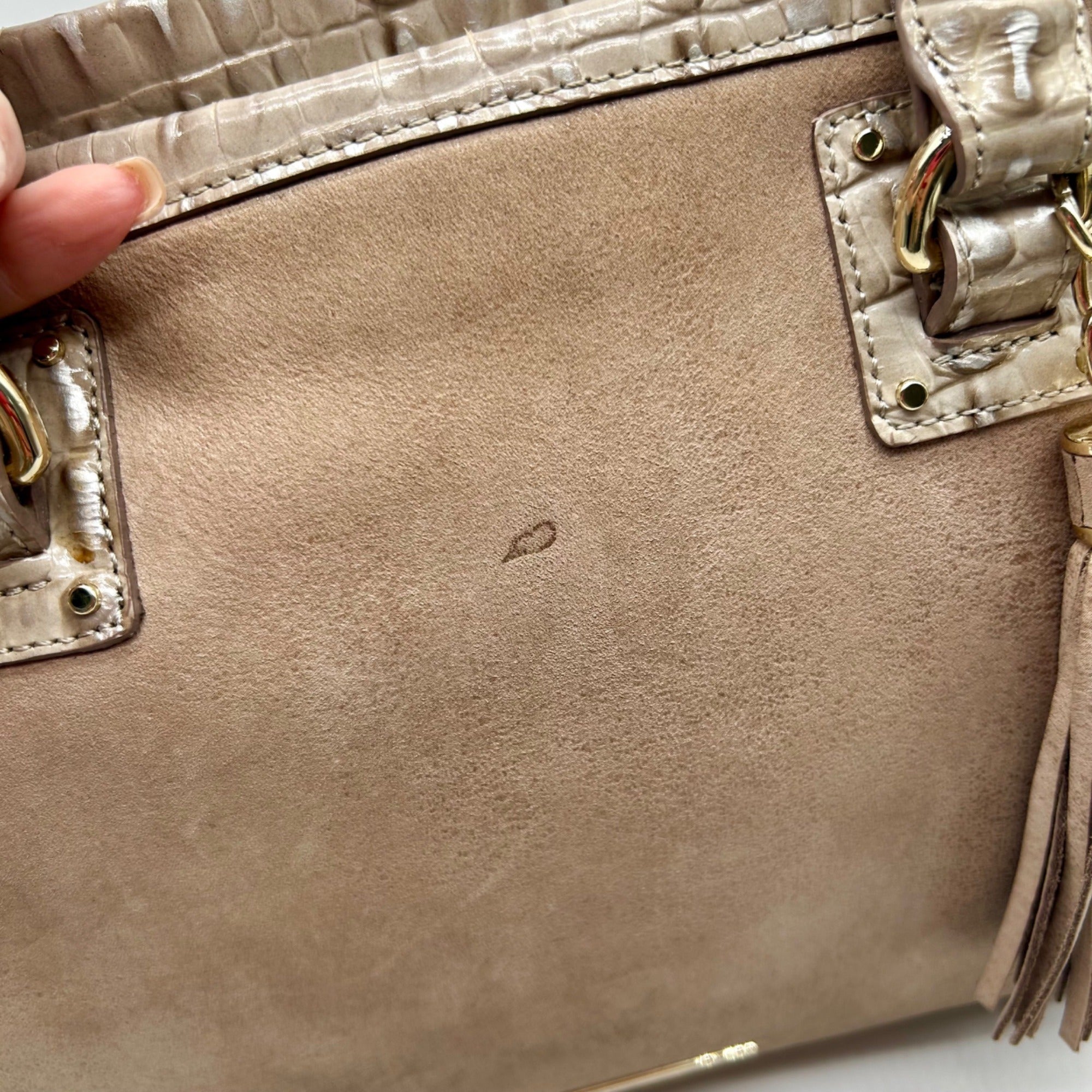 Brahmin Tan Suede Mini Schooner Satchel Bag