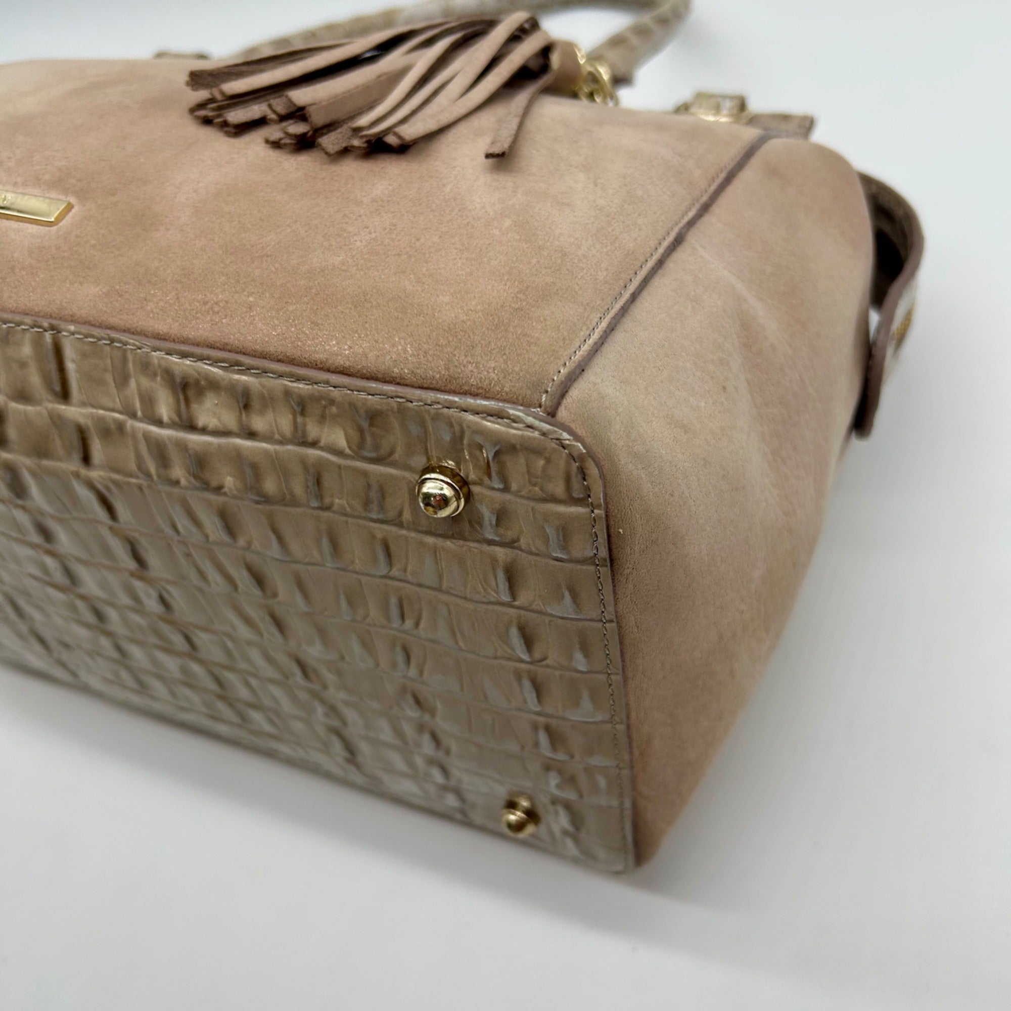 Brahmin Tan Suede Mini Schooner Satchel Bag