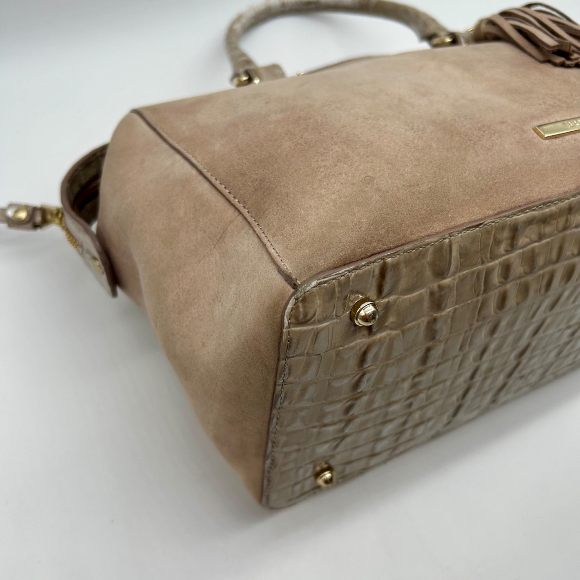 Brahmin Tan Suede Mini Schooner Satchel Bag