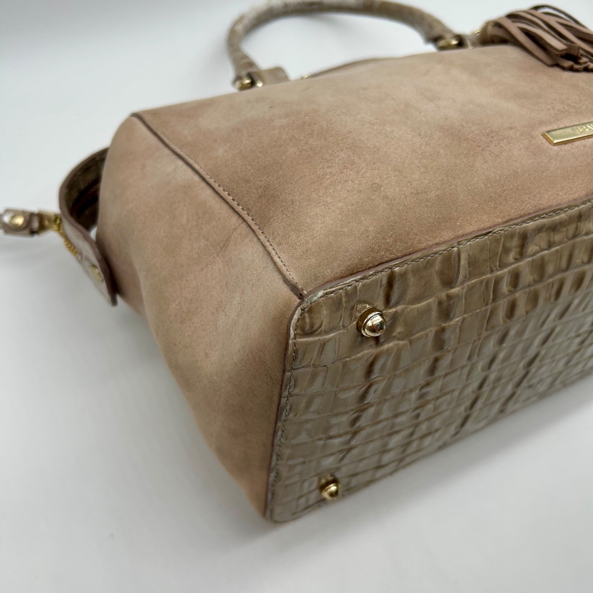Brahmin Tan Suede Mini Schooner Satchel Bag