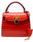 Lederer Red Croc Embossed Crossbody Satchel