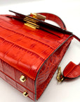 Lederer Red Croc Embossed Crossbody Satchel