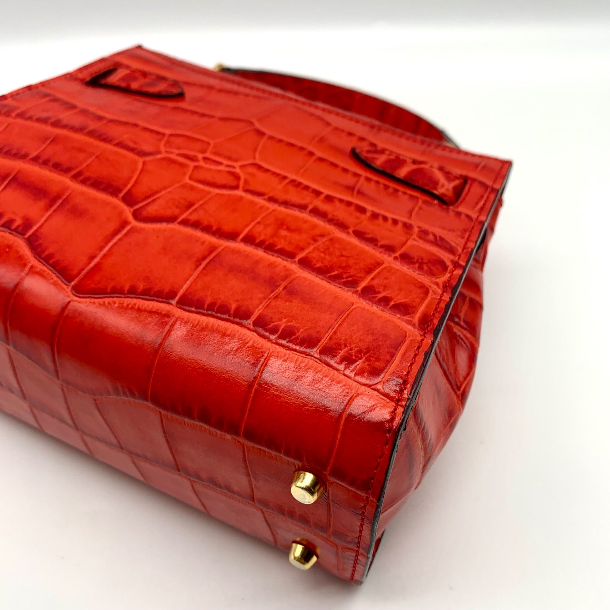 Lederer Red Croc Embossed Crossbody Satchel