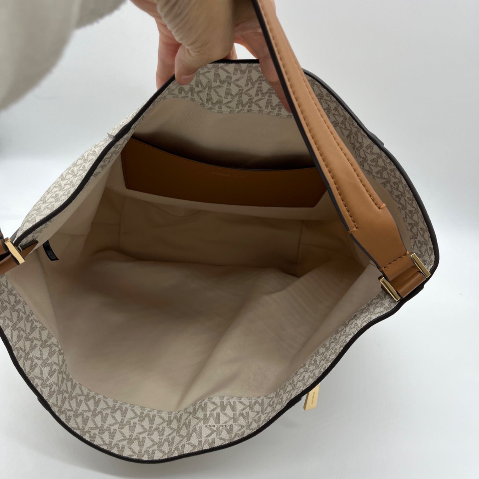 Michael Kors Addie Extra Large Vanilla Canvas Hobo Shoulder Bag