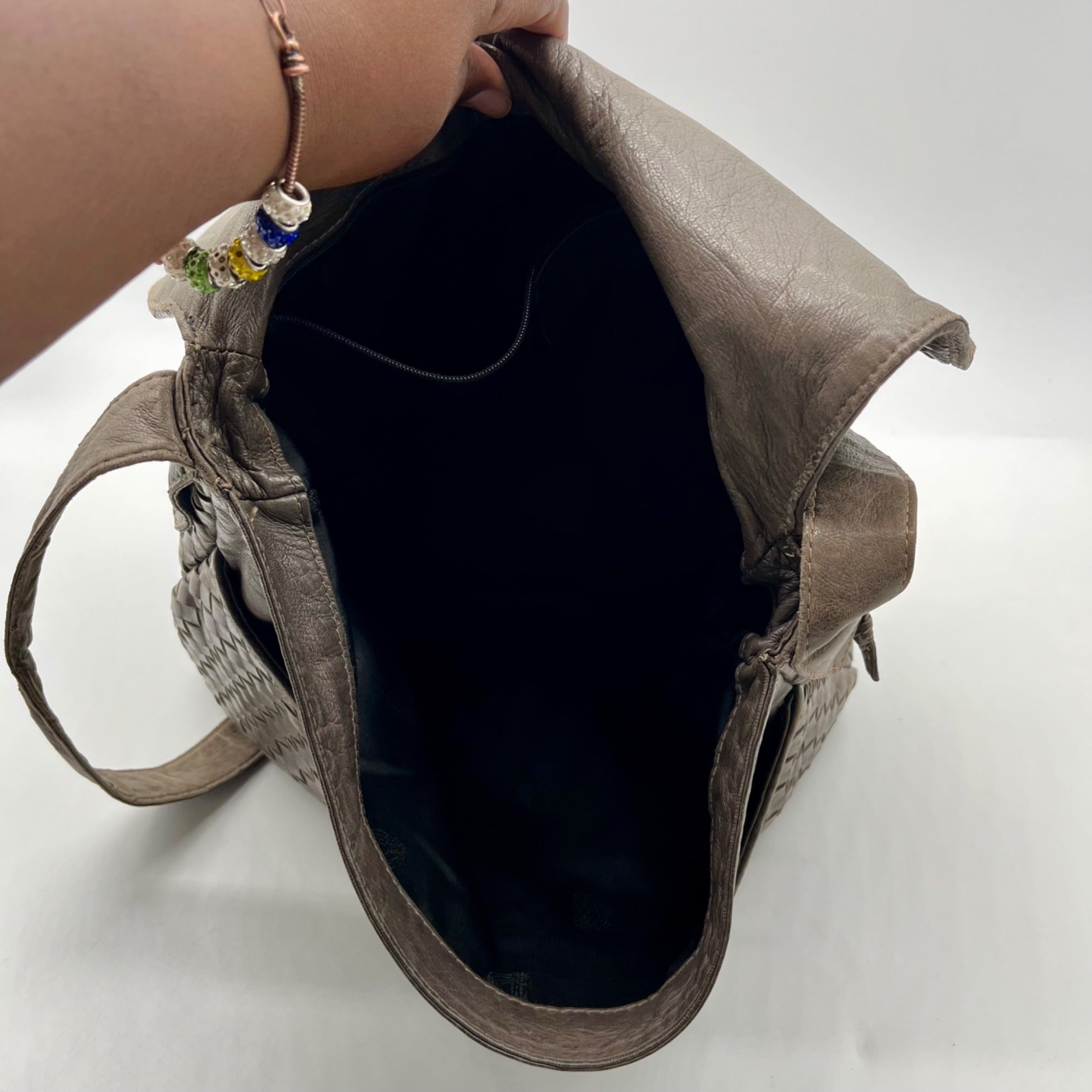 Bags By Mimi Grey Woven Leather Bag