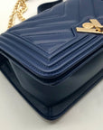 Valentino Orlandi Navy Blue Faux Leather Crossbody Bag