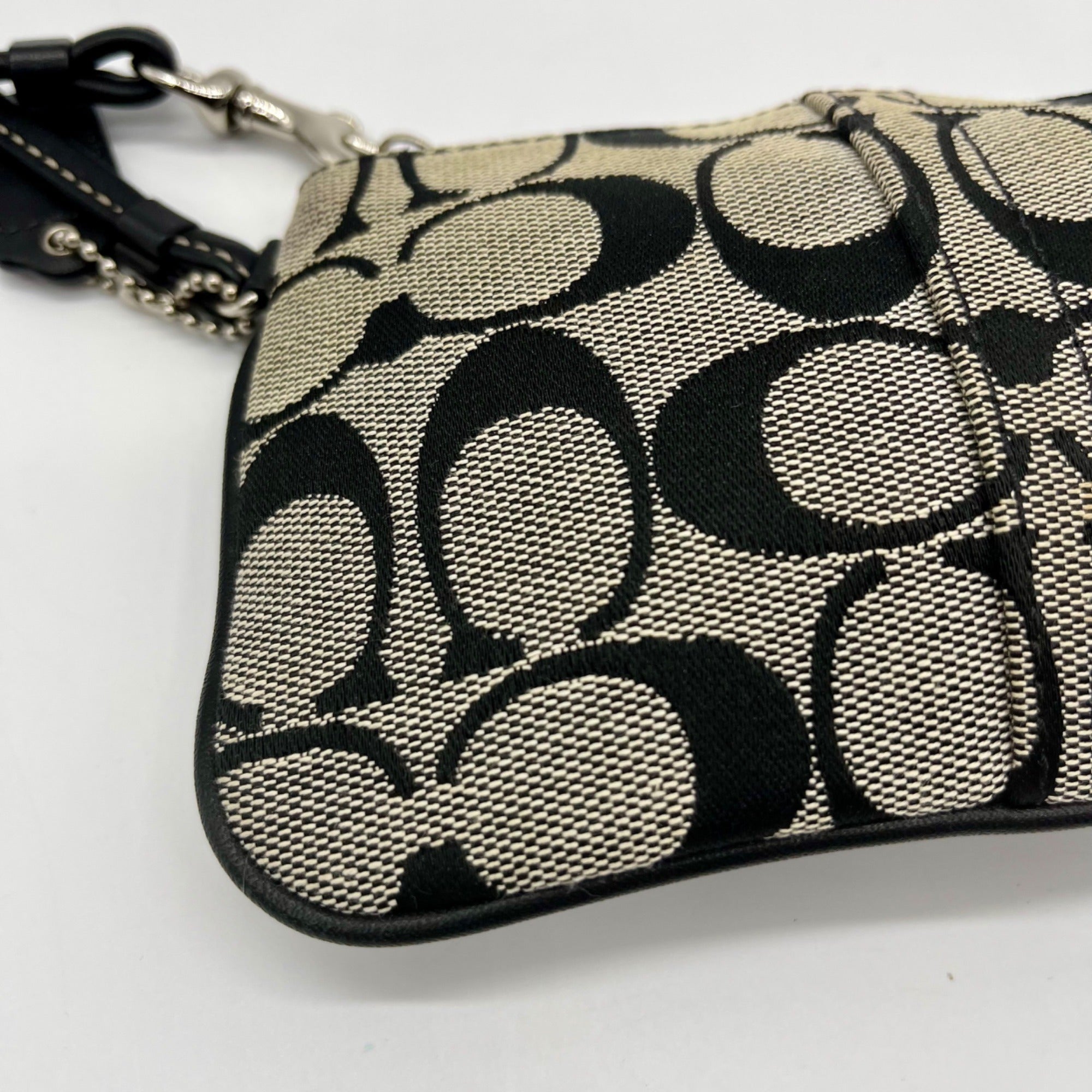 Coach Black and Grey Signature Canvas Wristlet