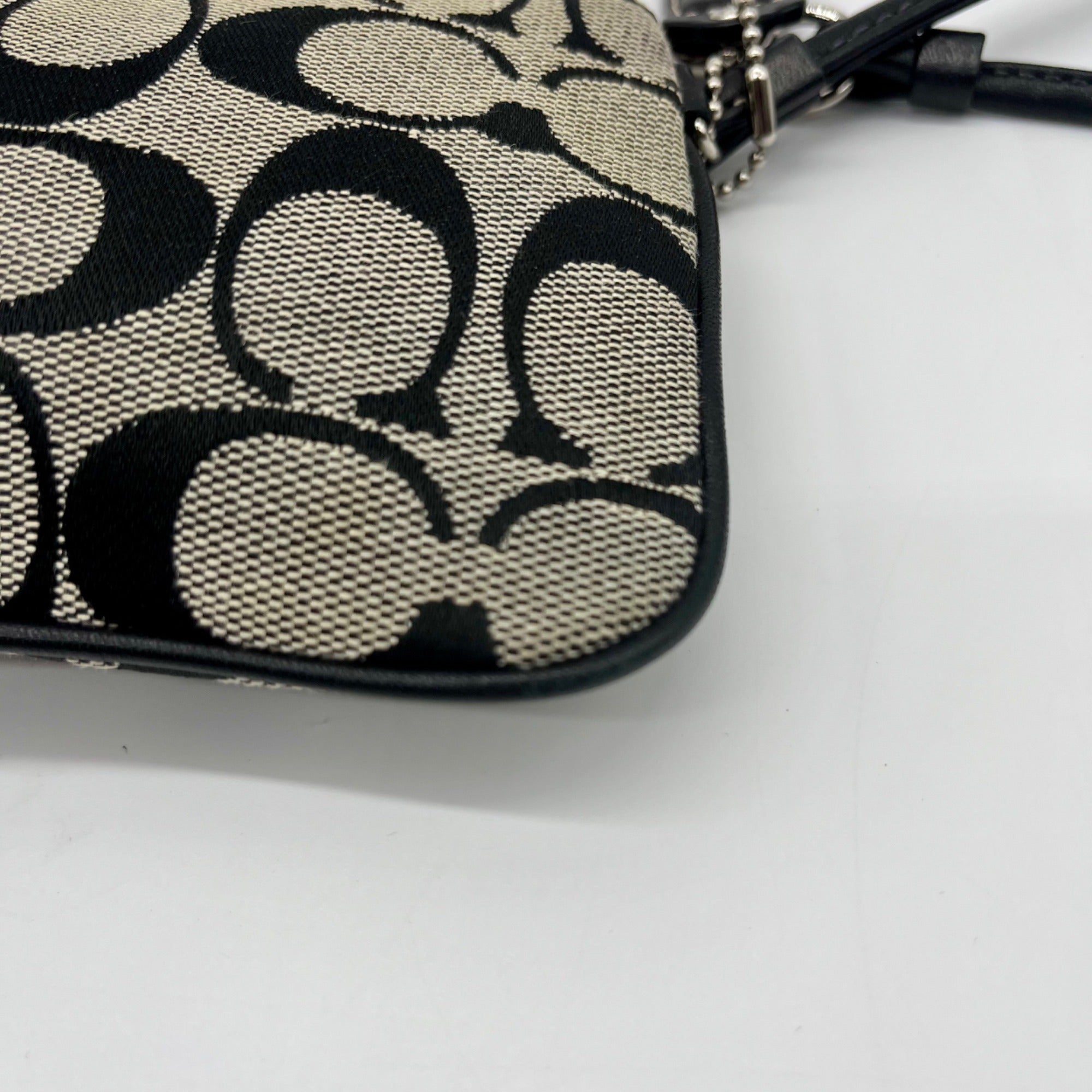 Coach Black and Grey Signature Canvas Wristlet