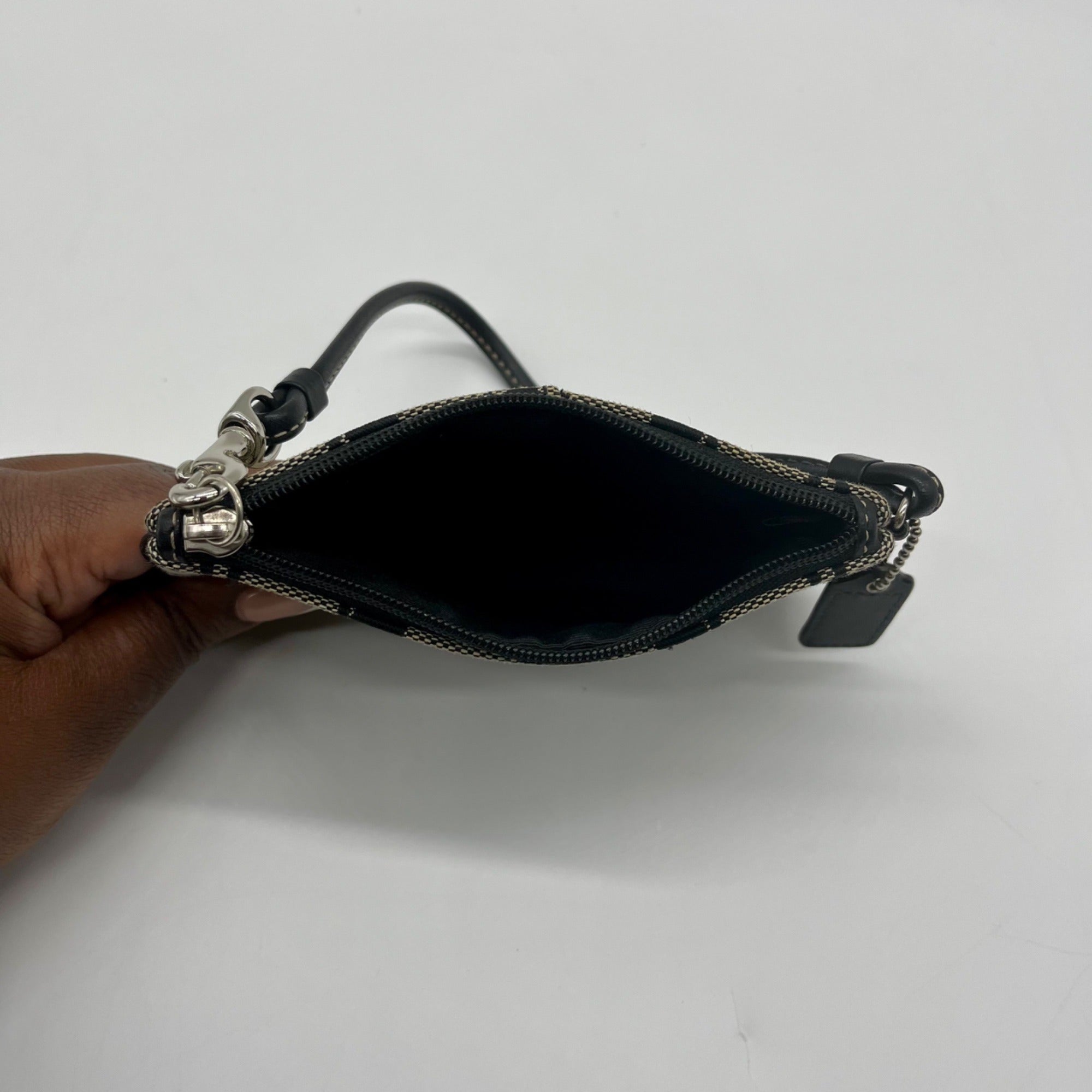 Coach Black and Grey Signature Canvas Wristlet