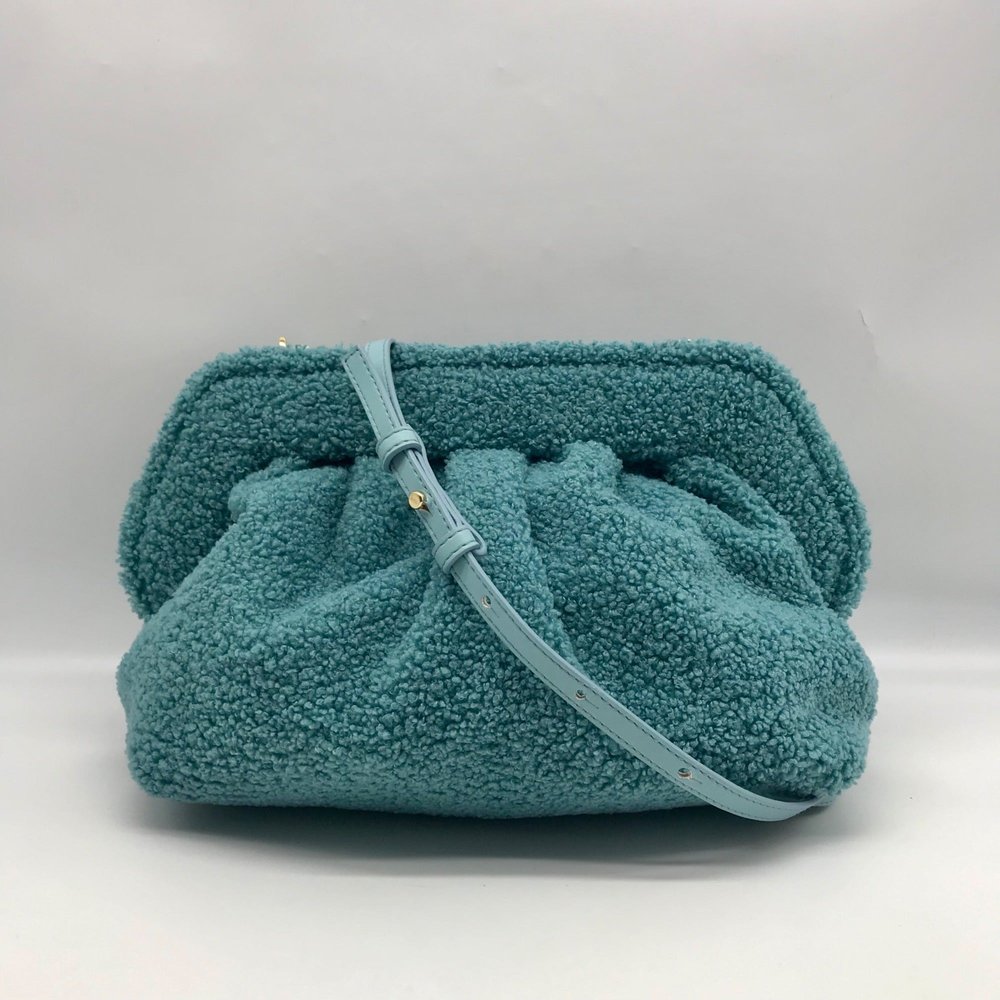 Themoire Teal Tia Re-Fur Shell Crossbody Clutch
