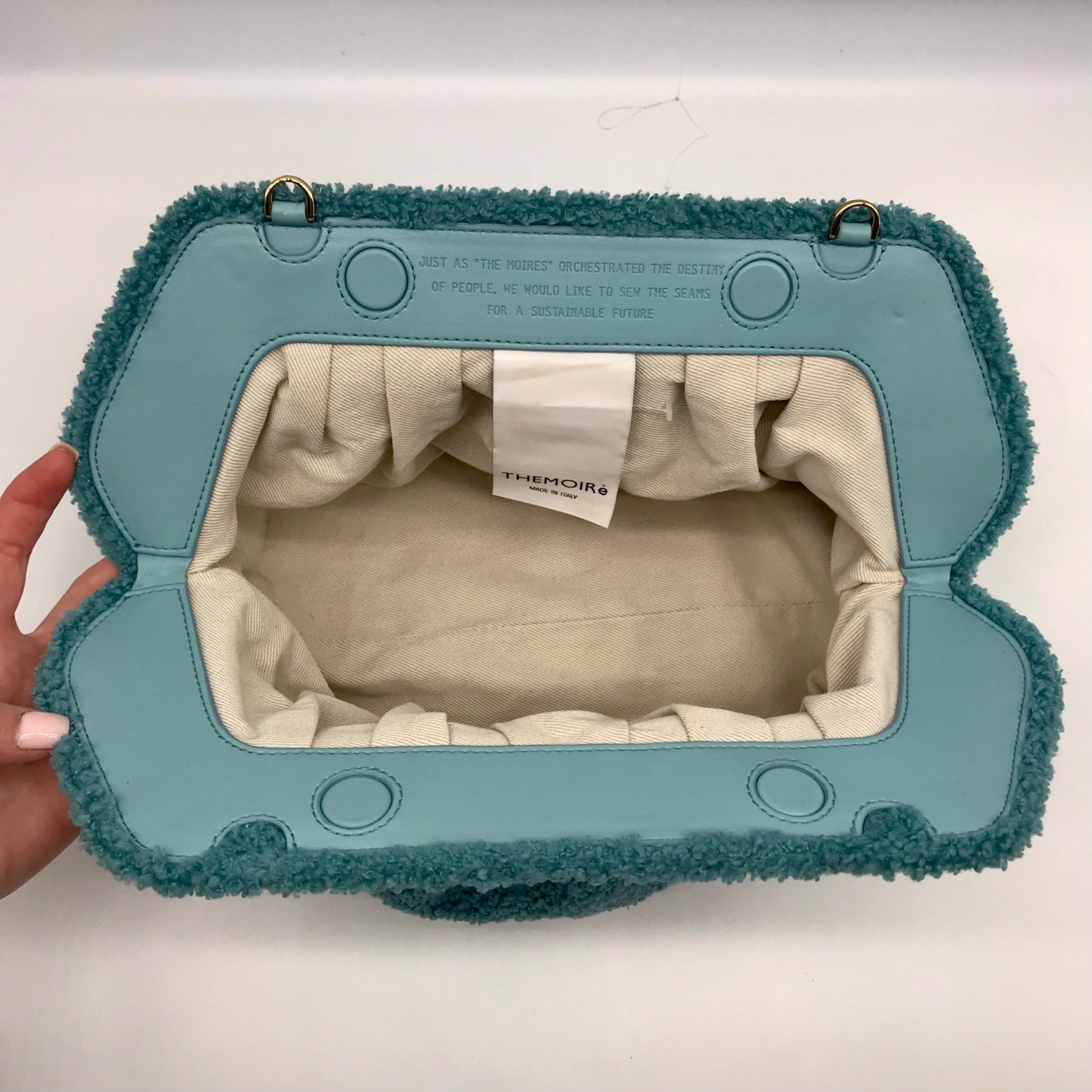 Themoire Teal Tia Re-Fur Shell Crossbody Clutch