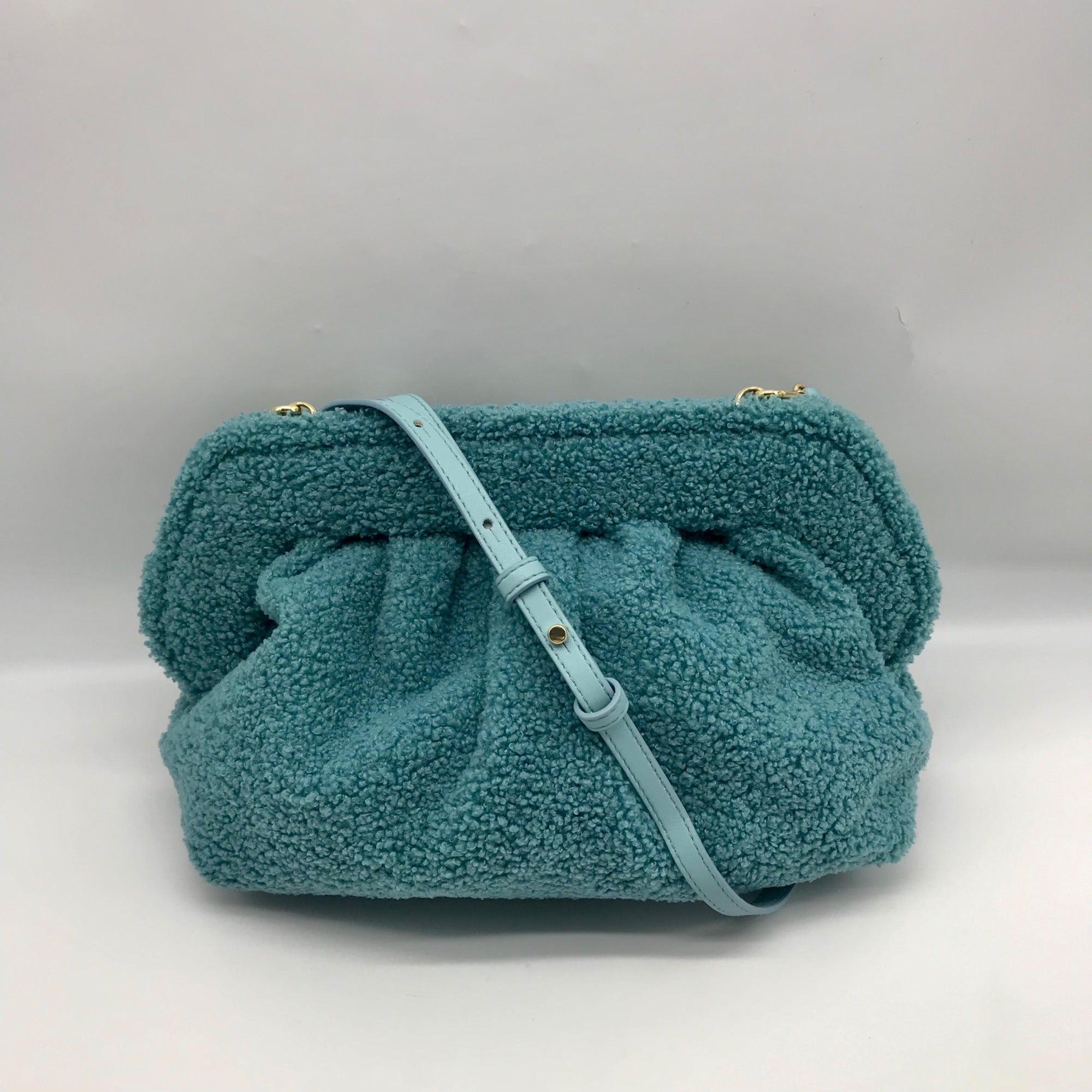 Themoire Teal Tia Re-Fur Shell Crossbody Clutch