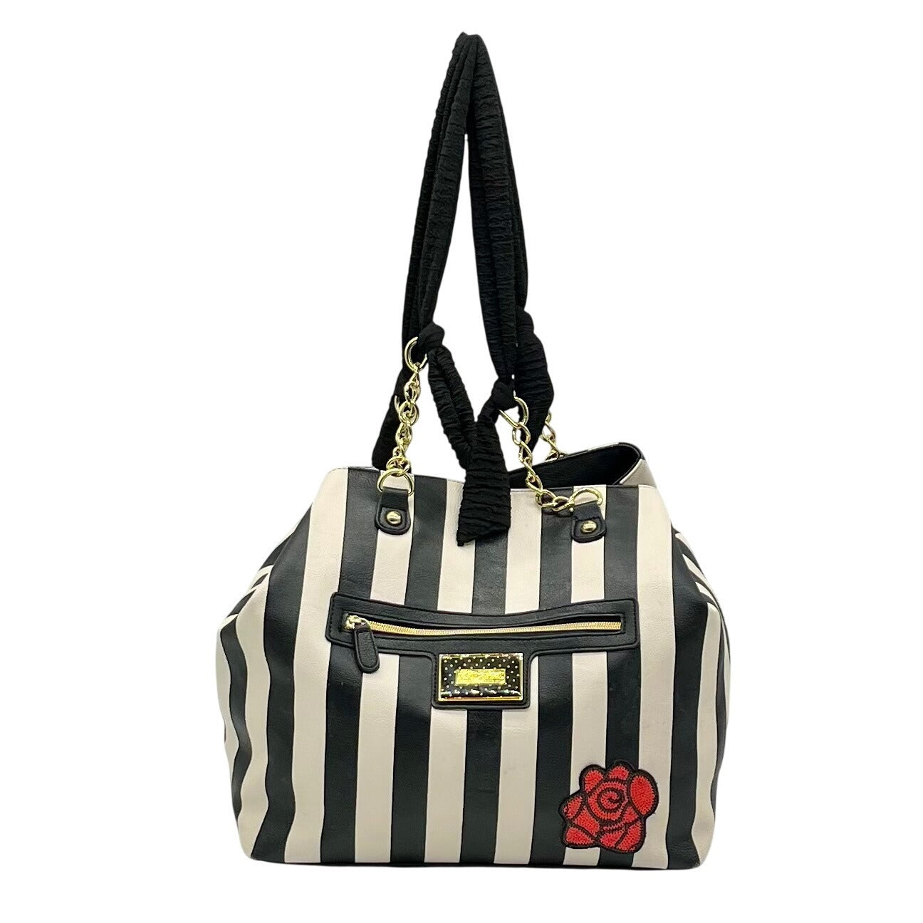 Betsey Johnson Black Striped Faux Leather Tote Bag