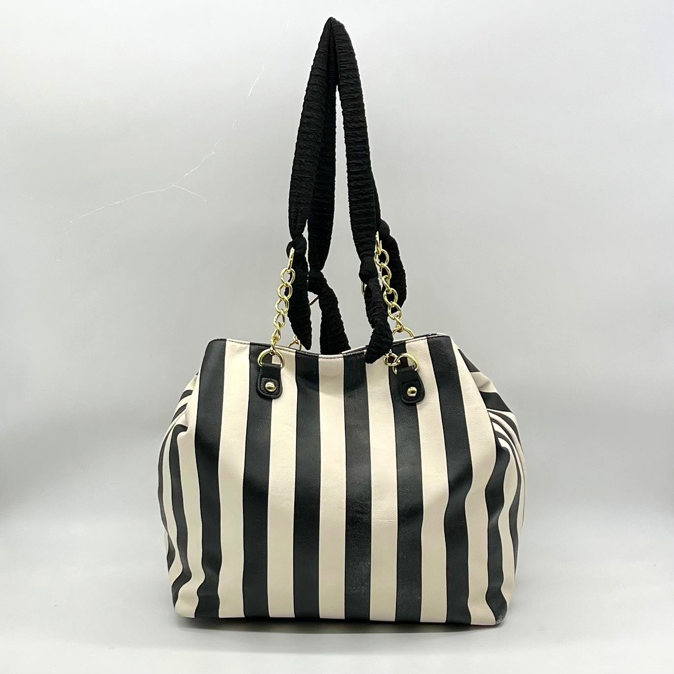 Betsey Johnson Black Striped Faux Leather Tote Bag