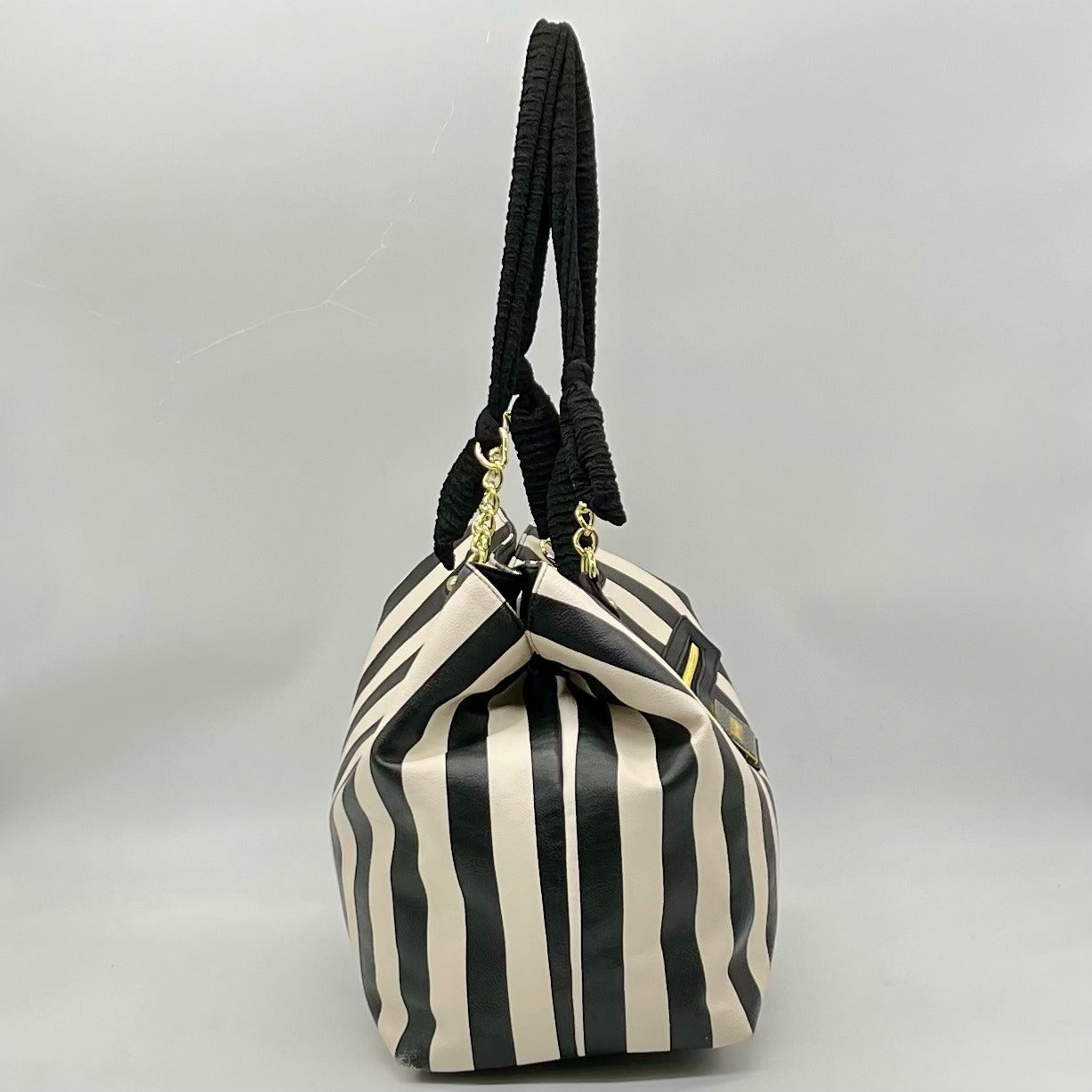 Betsey Johnson Black Striped Faux Leather Tote Bag