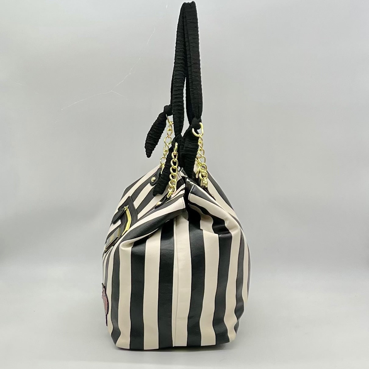 Betsey Johnson Black Striped Faux Leather Tote Bag
