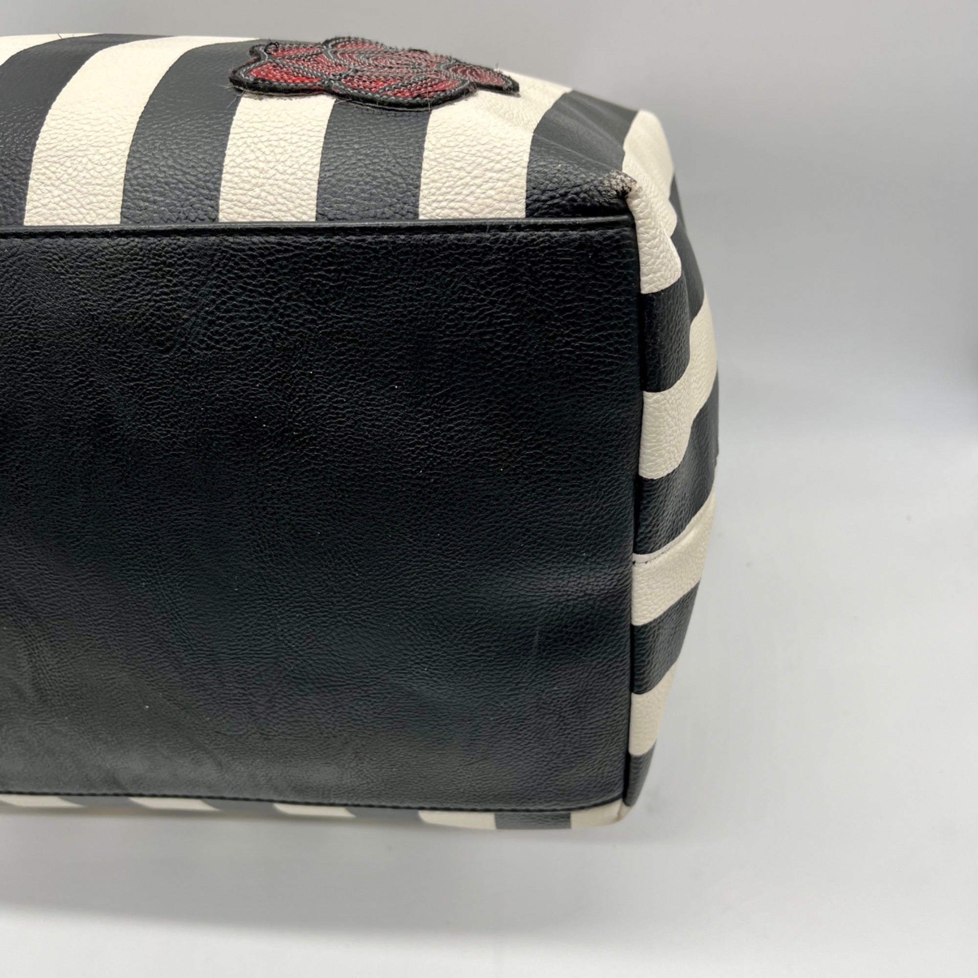 Betsey Johnson Black Striped Faux Leather Tote Bag