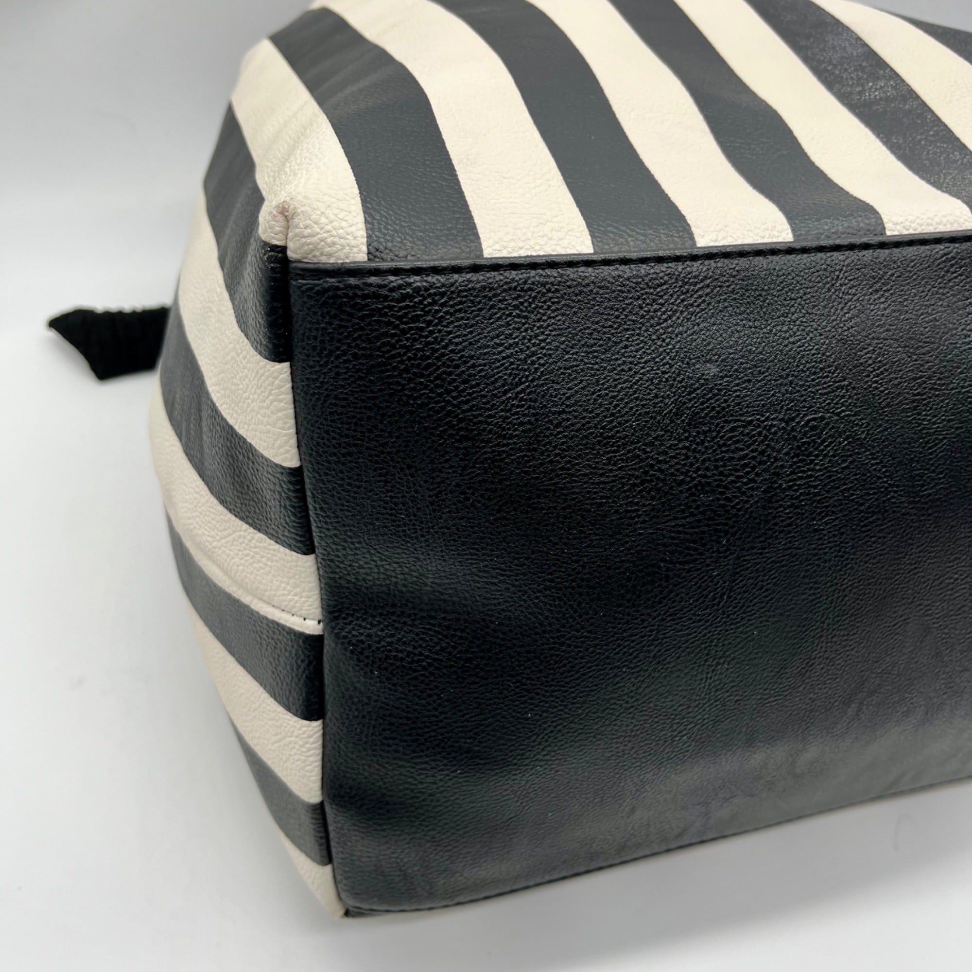 Betsey Johnson Black Striped Faux Leather Tote Bag