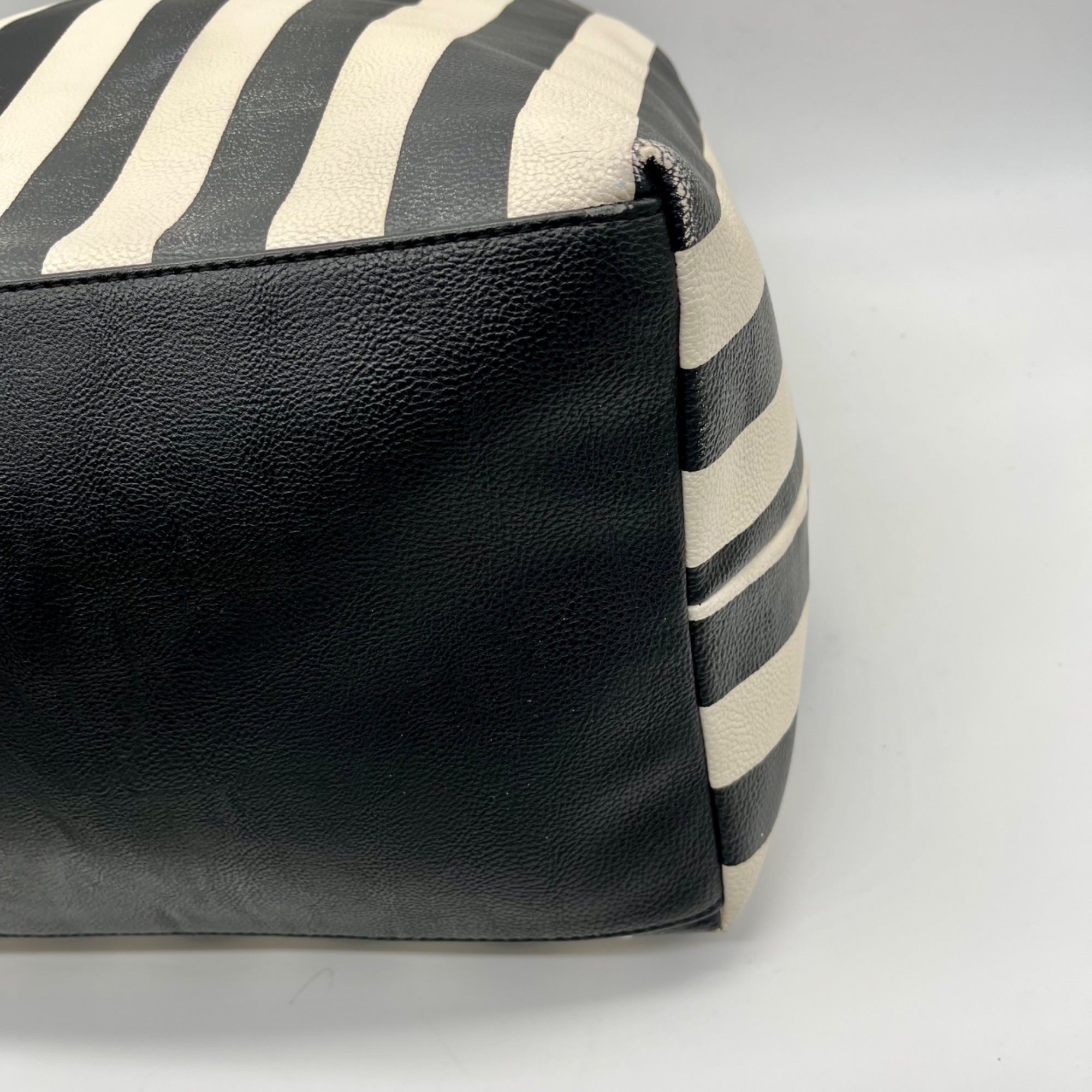 Betsey Johnson Black Striped Faux Leather Tote Bag