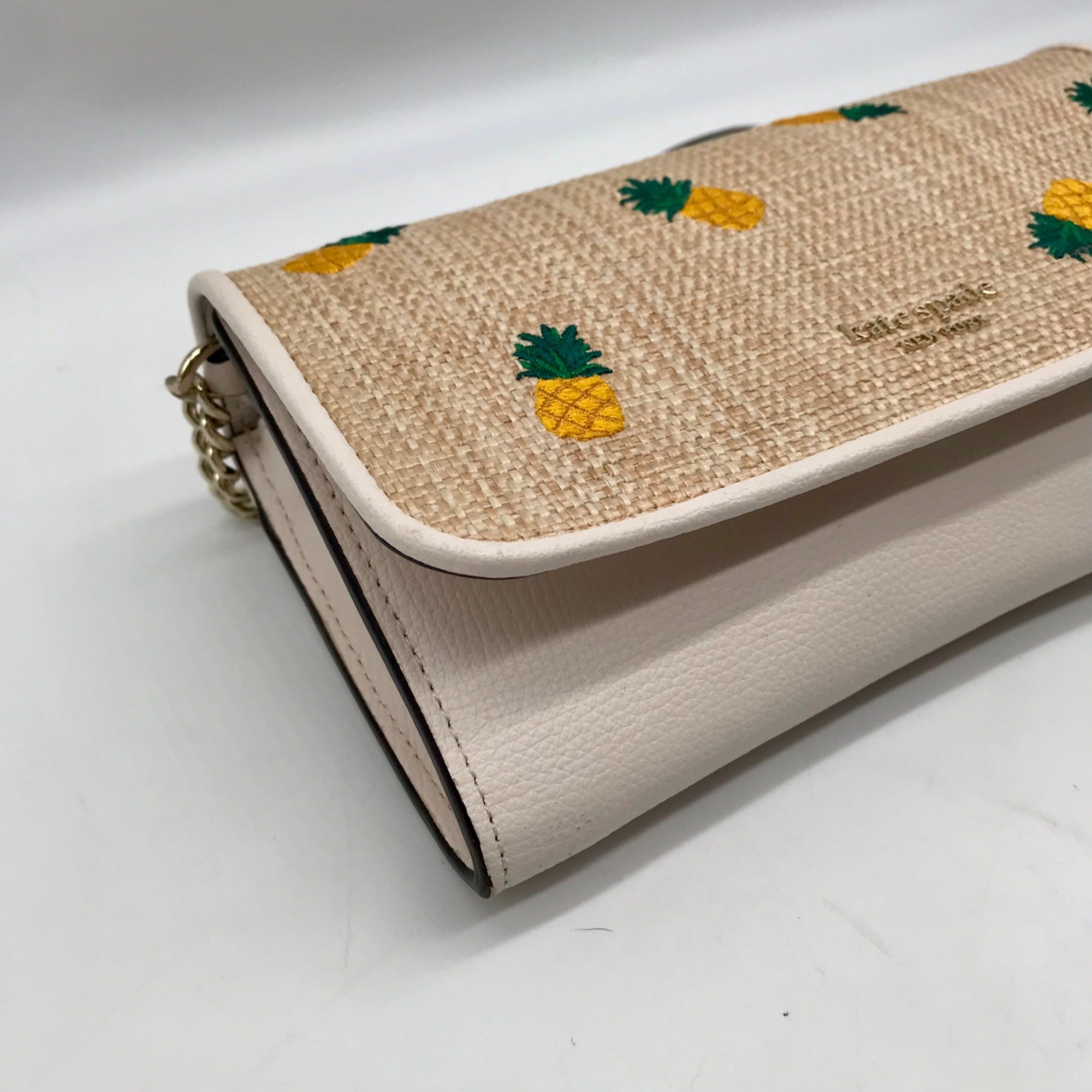 Kate Spade Beige Leather Darcy Pineapple Chain Wallet