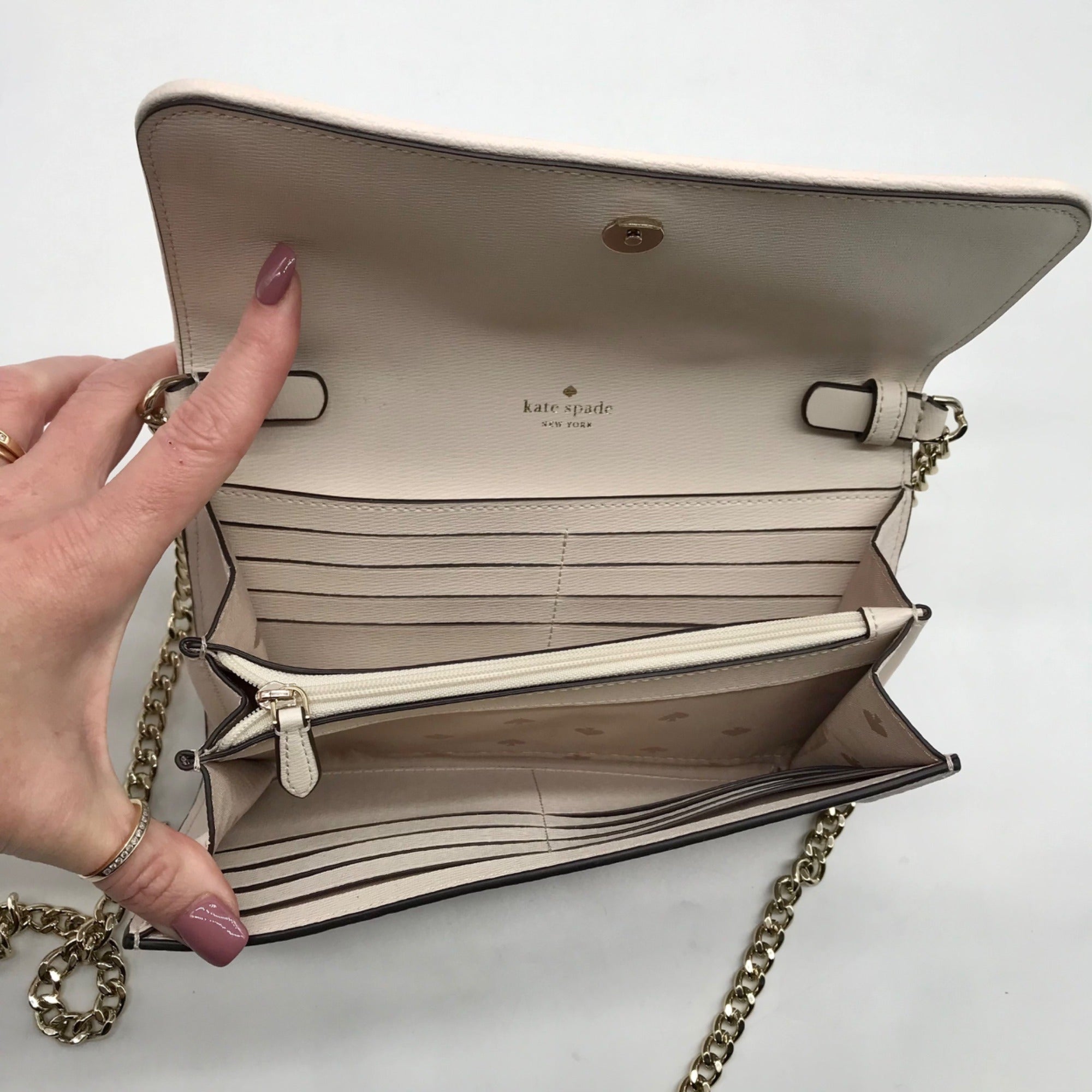 Kate Spade Beige Leather Darcy Pineapple Chain Wallet