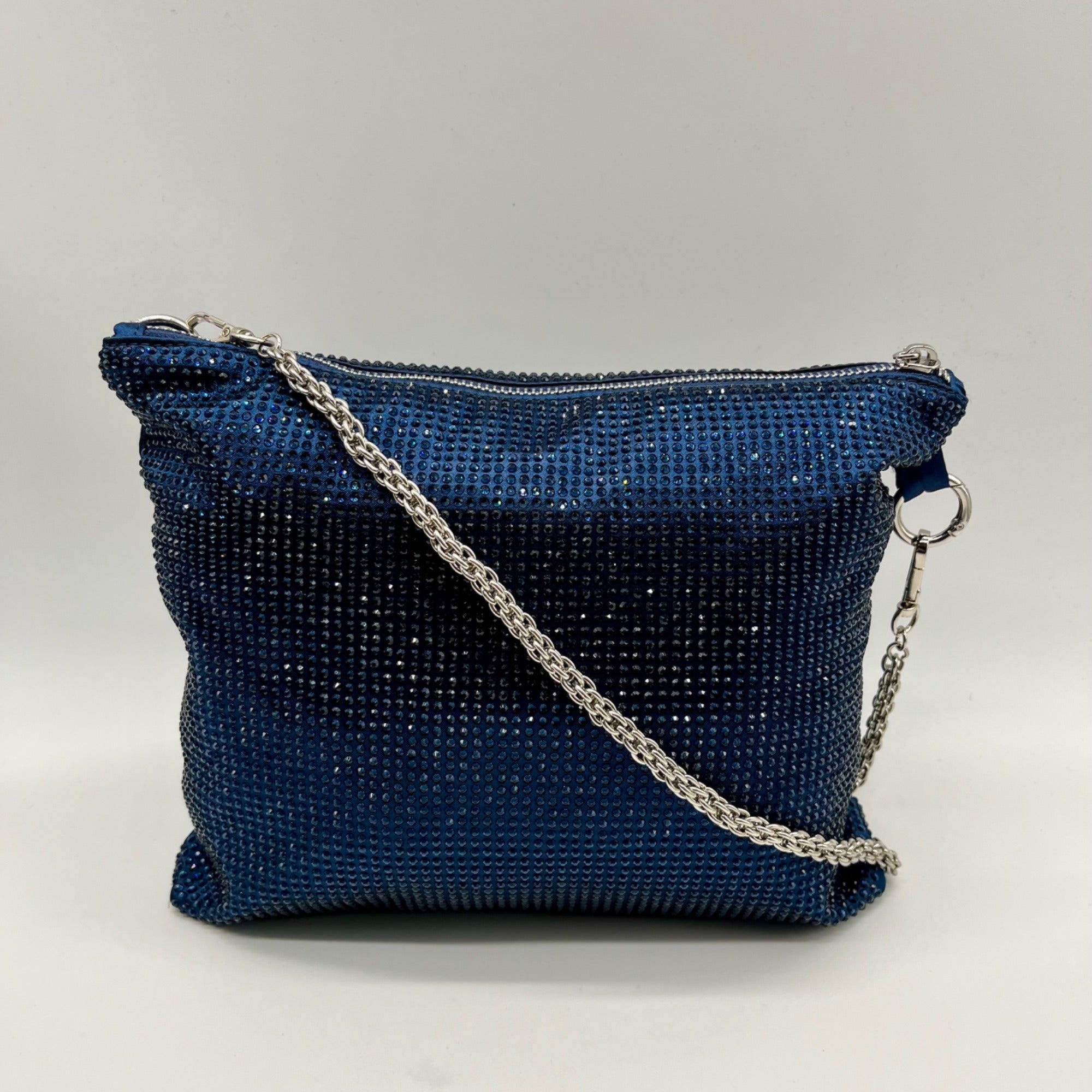 Nina Shoes Navy Glass Crystal Satin Hobo Bag