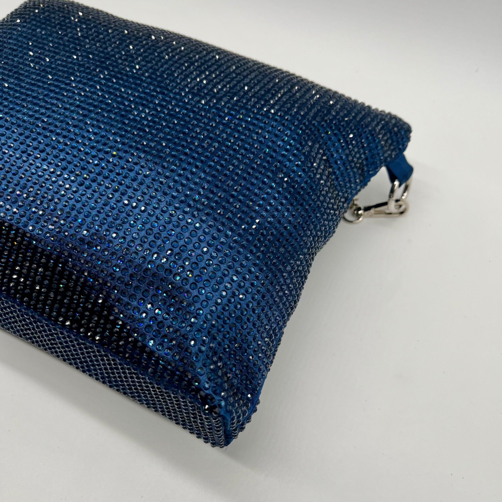 Nina Shoes Navy Glass Crystal Satin Hobo Bag