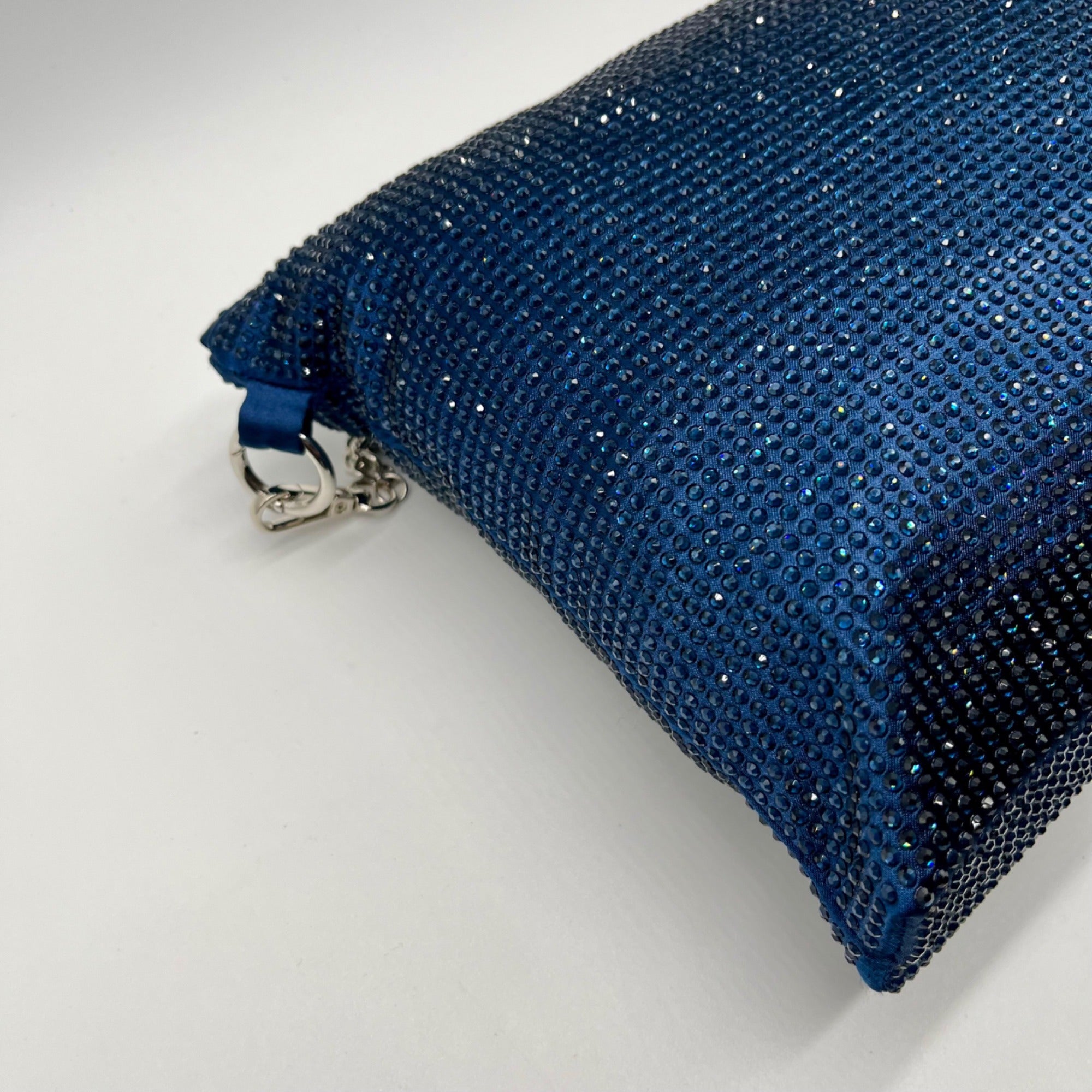 Nina Shoes Navy Glass Crystal Satin Hobo Bag
