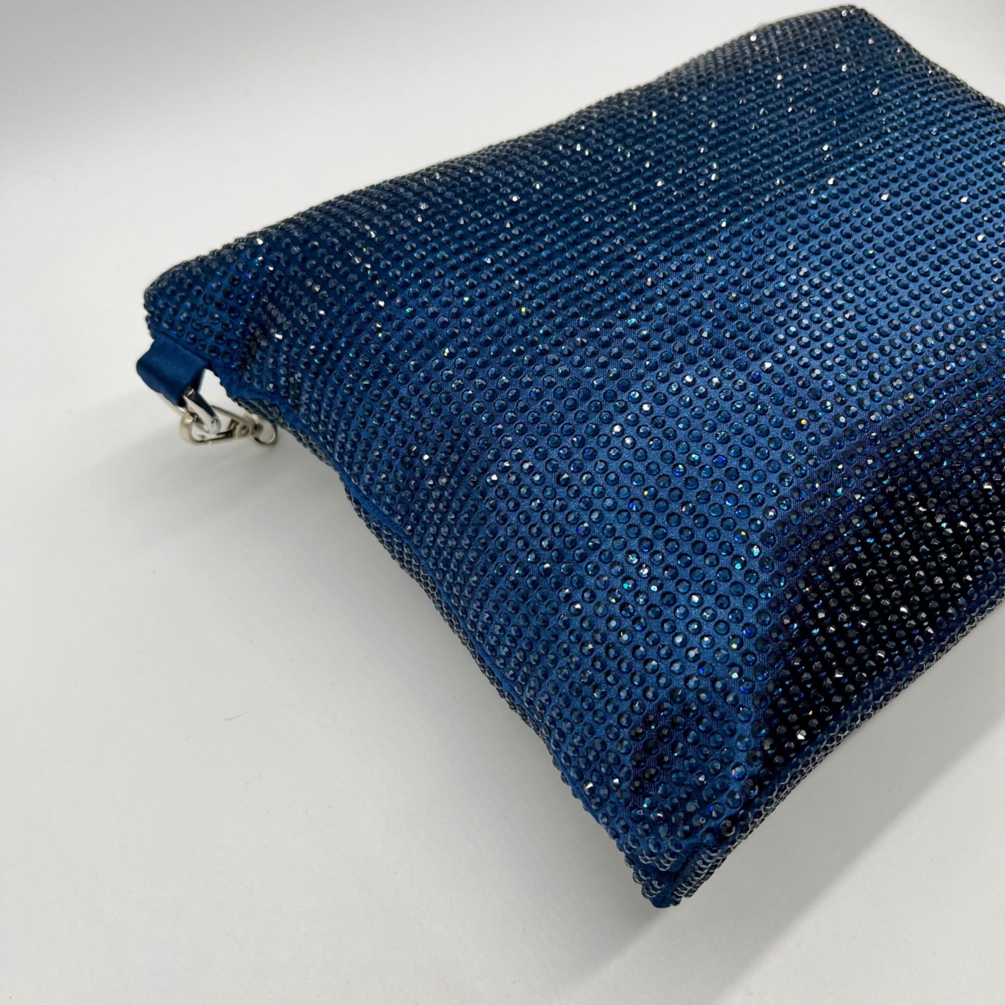 Nina Shoes Navy Glass Crystal Satin Hobo Bag