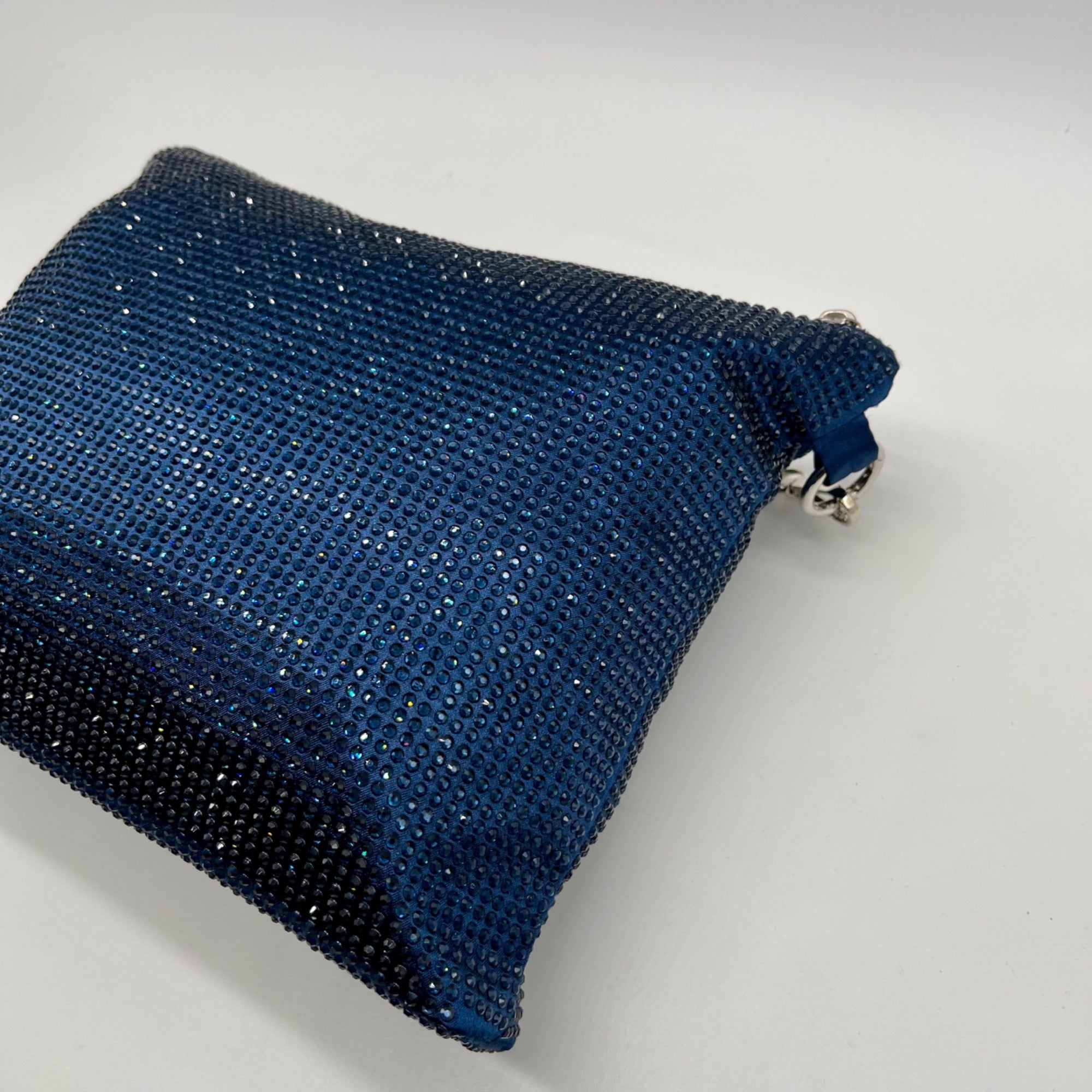 Nina Shoes Navy Glass Crystal Satin Hobo Bag