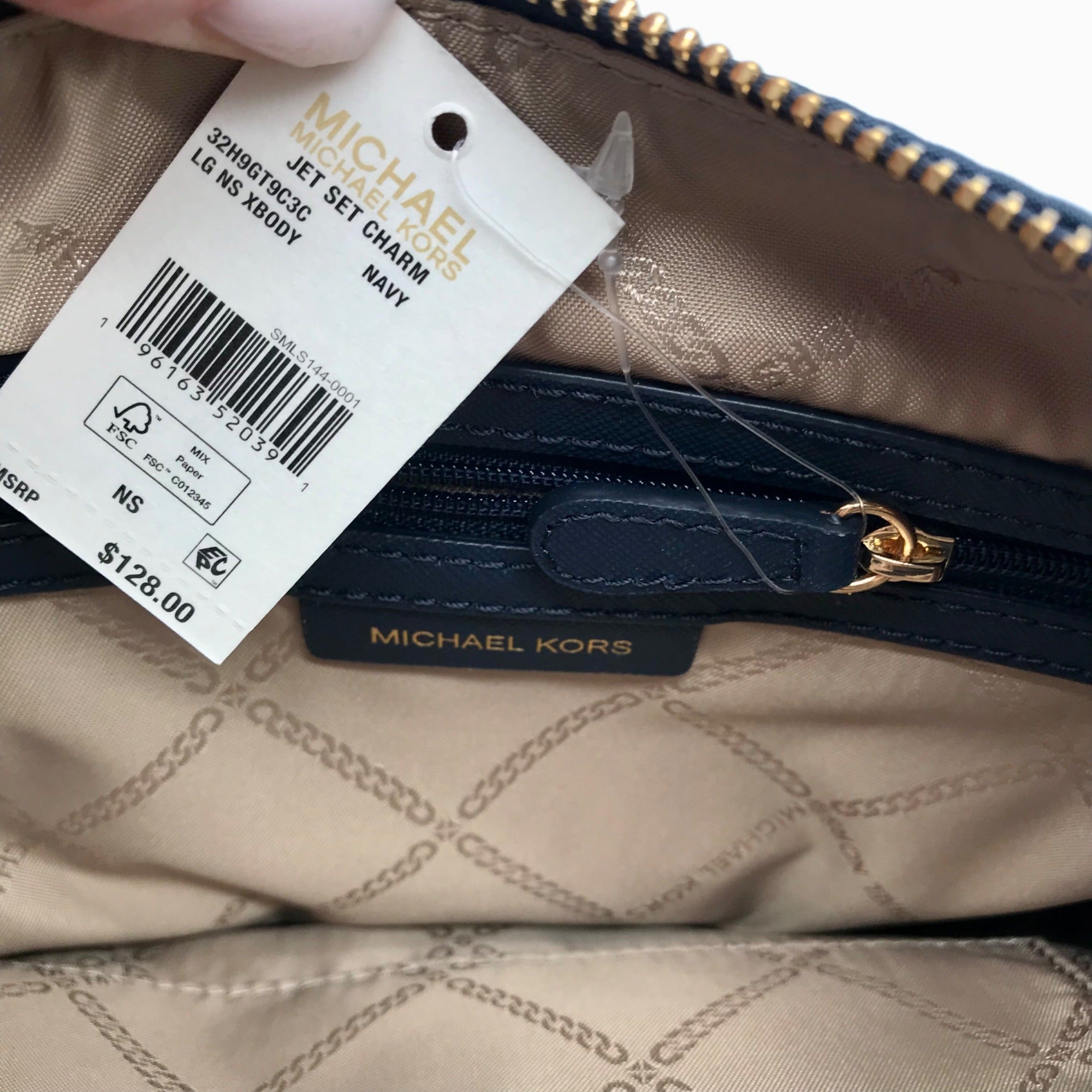 Michael Kors Navy Nylon North South Jet Set Charm Large Crossbody
