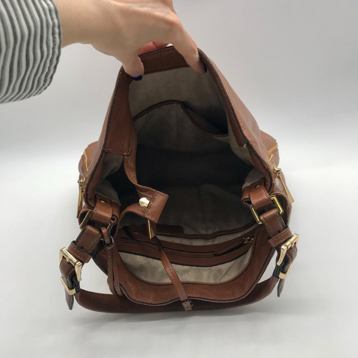 Michael Kors Brown Pebbled Leather Hobo Shoulder Bag