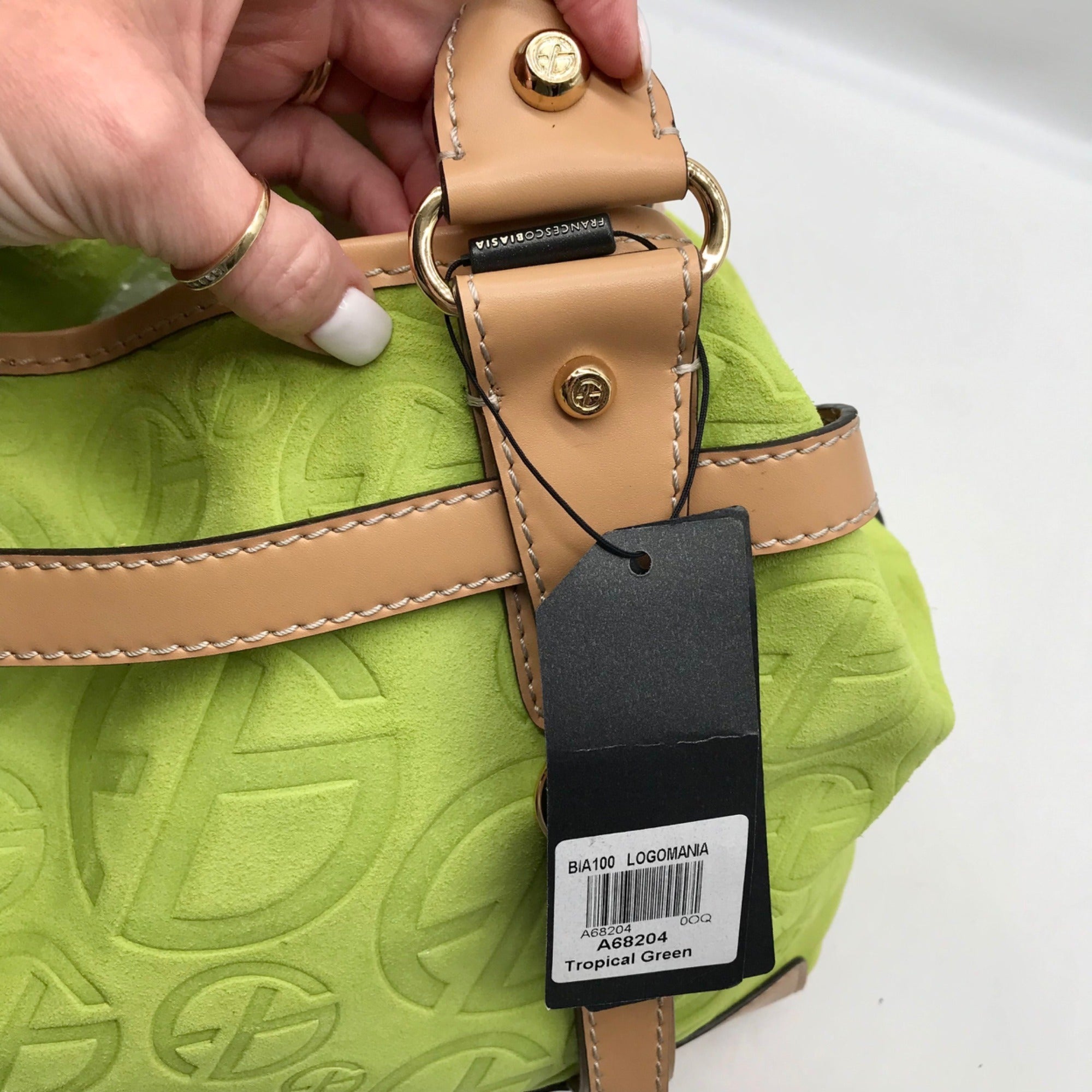 Francesco Biasia Tropical Green Suede &amp; Leather Tote Bag
