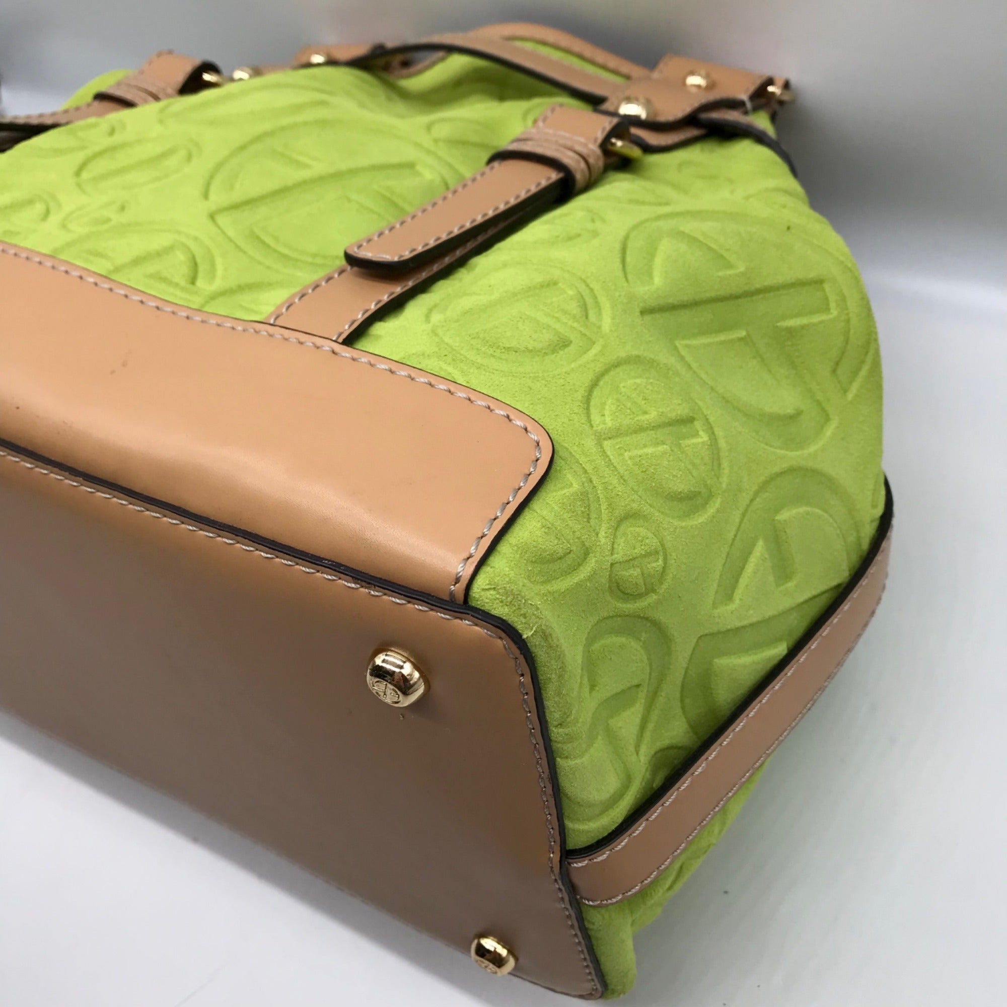 Francesco Biasia Tropical Green Suede &amp; Leather Tote Bag