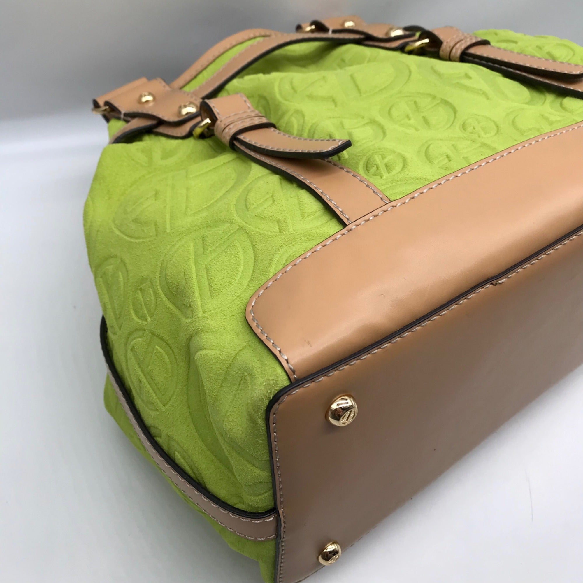 Francesco Biasia Tropical Green Suede &amp; Leather Tote Bag
