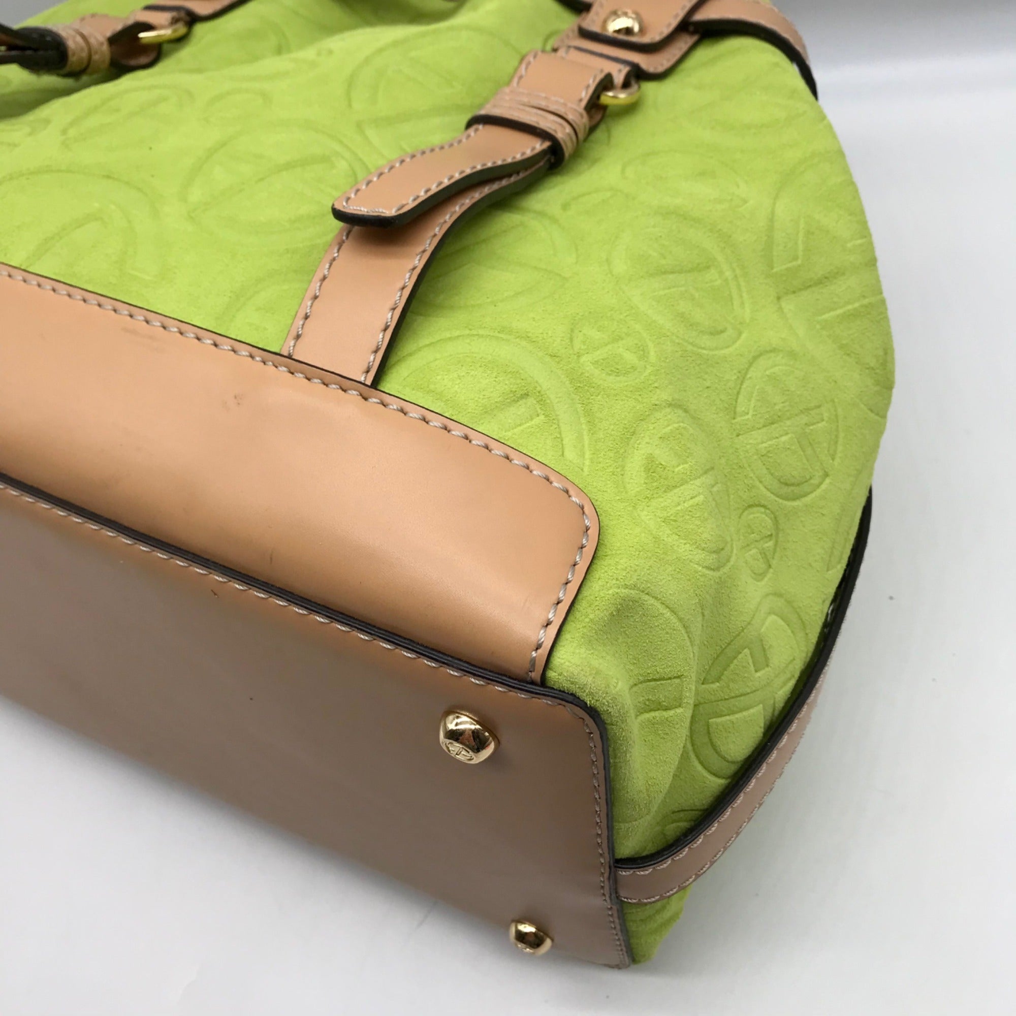 Francesco Biasia Tropical Green Suede &amp; Leather Tote Bag