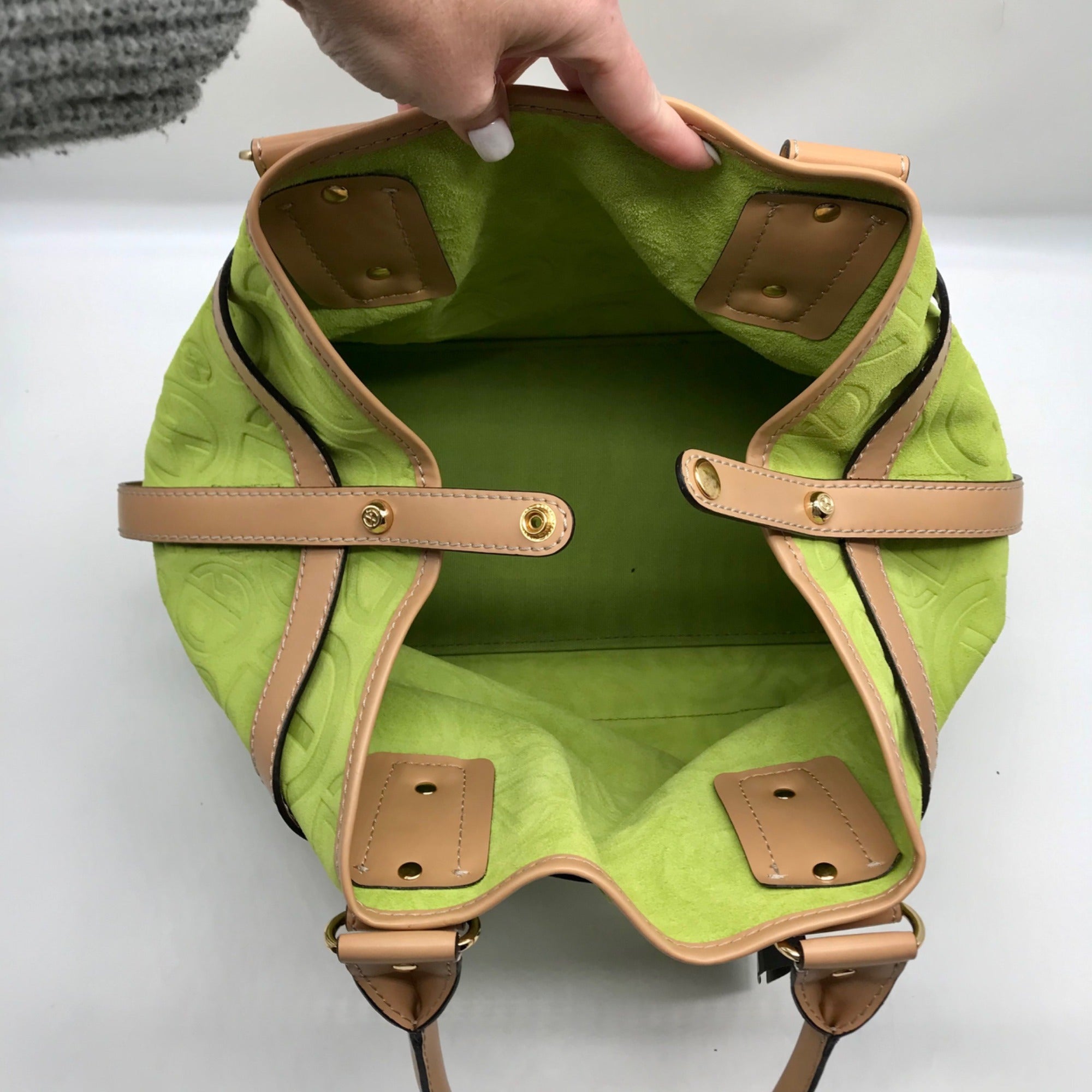 Francesco Biasia Tropical Green Suede &amp; Leather Tote Bag
