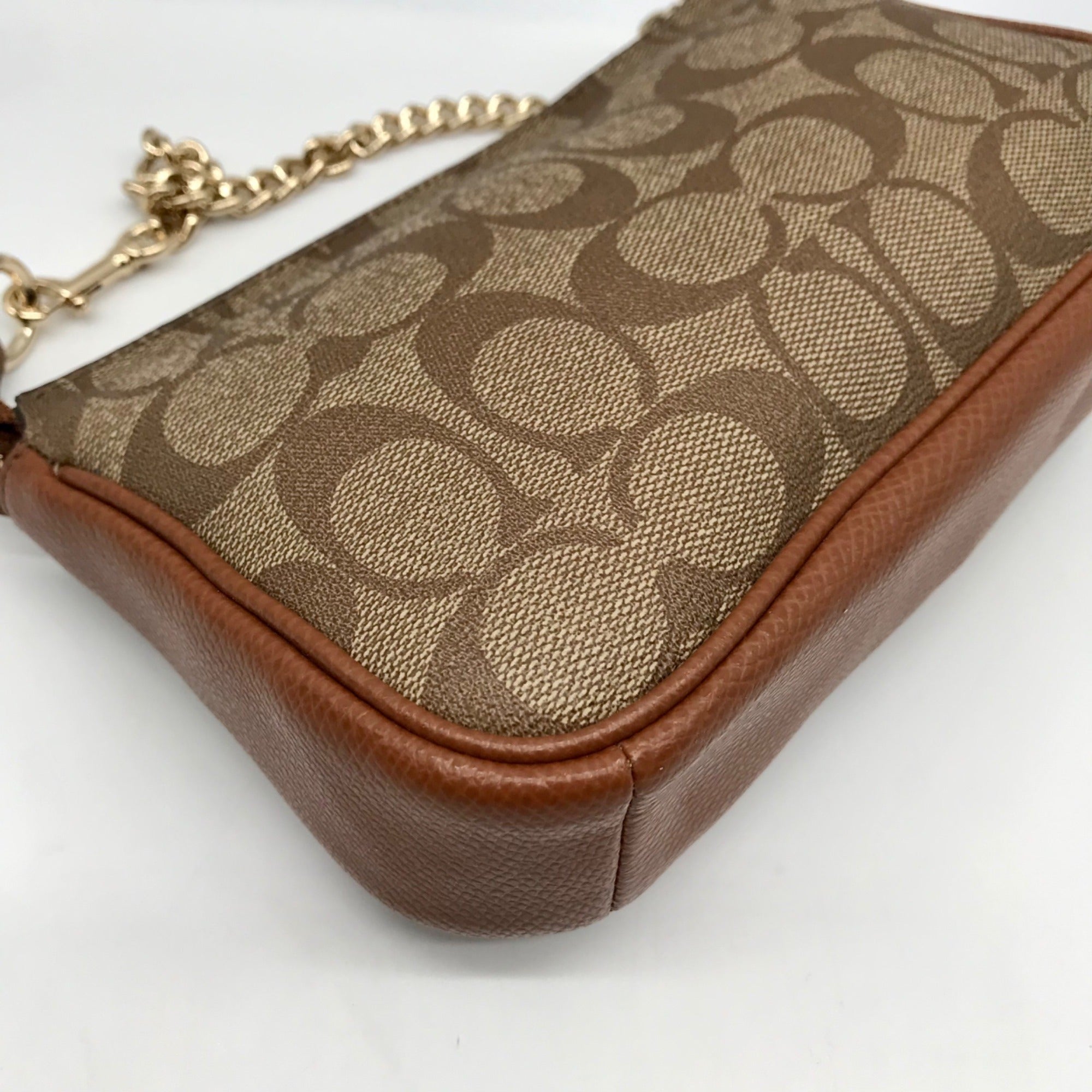Coach Brown Signature C Monogram Mini Wristlet