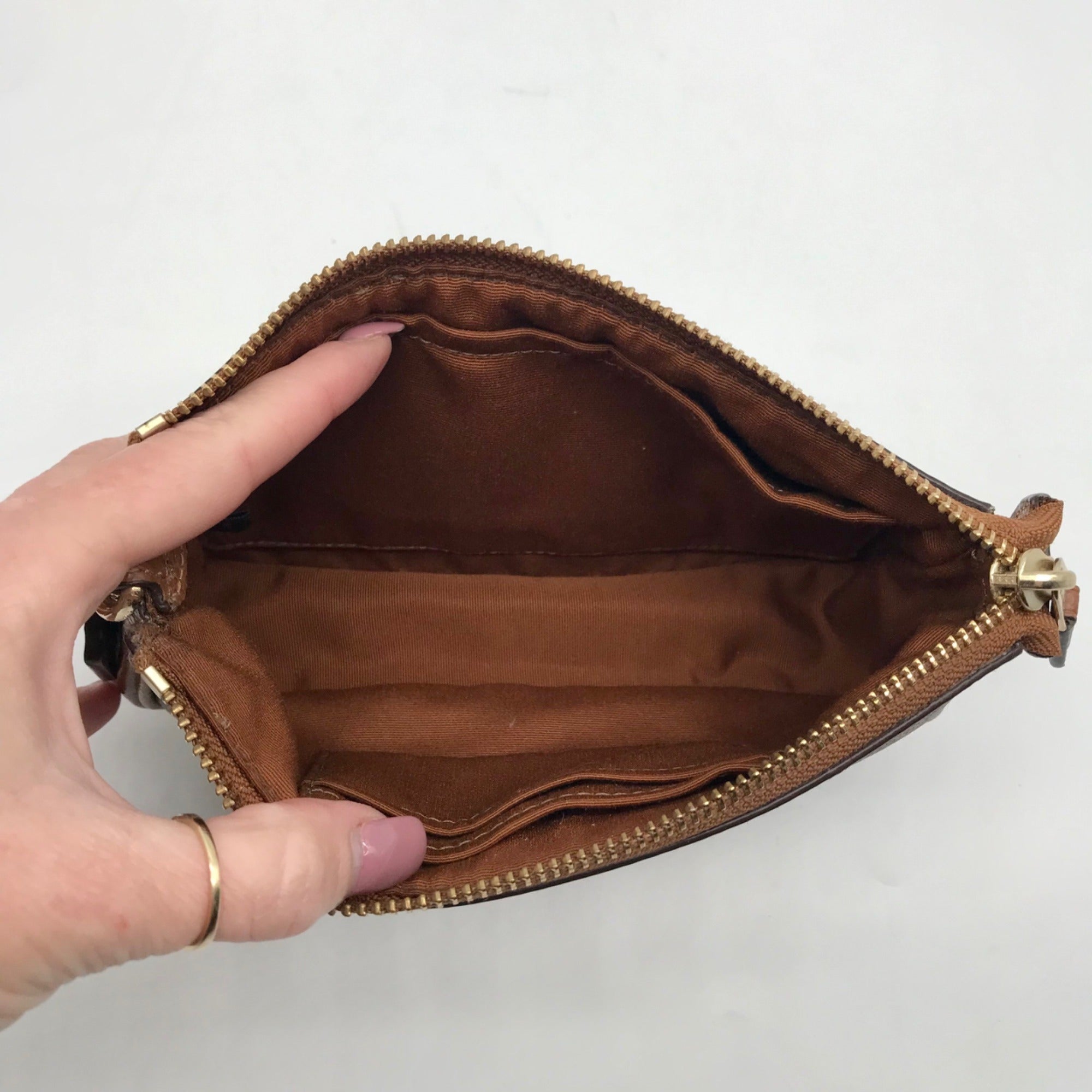 Coach Brown Signature C Monogram Mini Wristlet