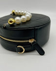 MMS Brands Black Quilted Leather Round Clutch With Chain