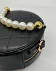 MMS Brands Black Quilted Leather Round Clutch With Chain