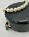 MMS Brands Black Quilted Leather Round Clutch With Chain