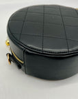 MMS Brands Black Quilted Leather Round Clutch With Chain
