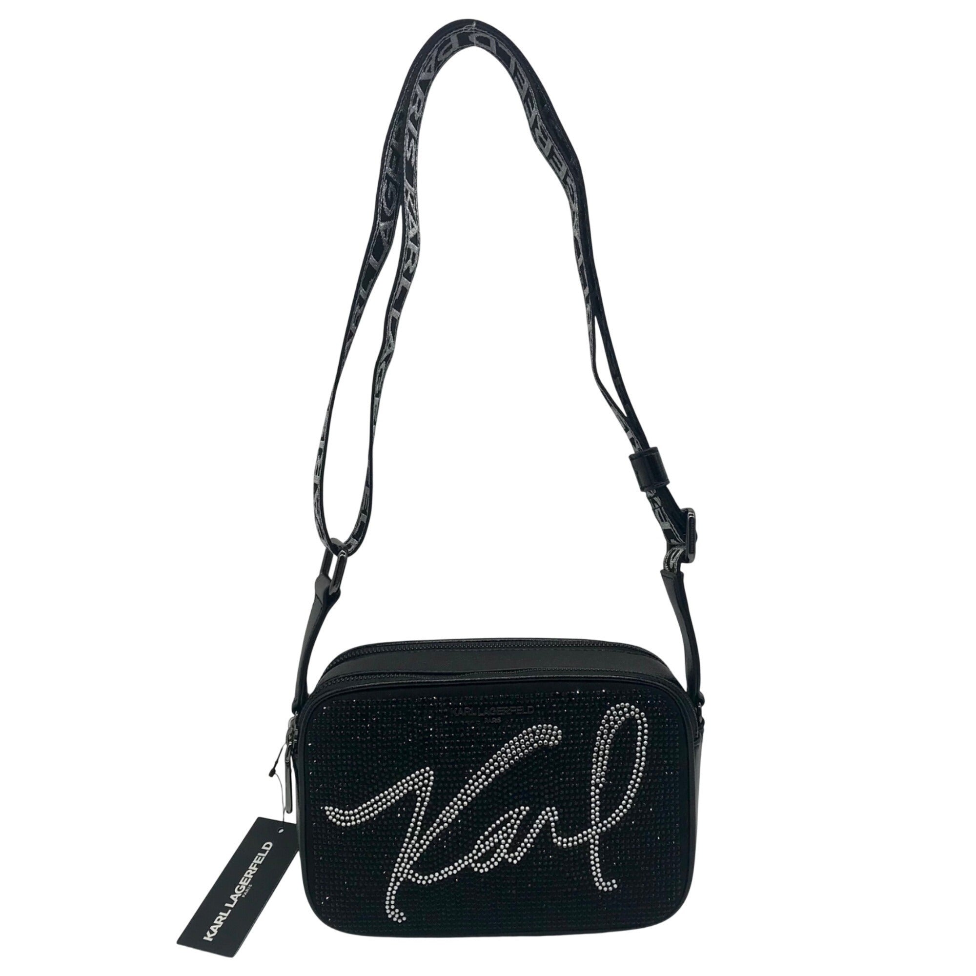 Karl Lagerfeld Black Rhinestone Duo Camera Crossbody